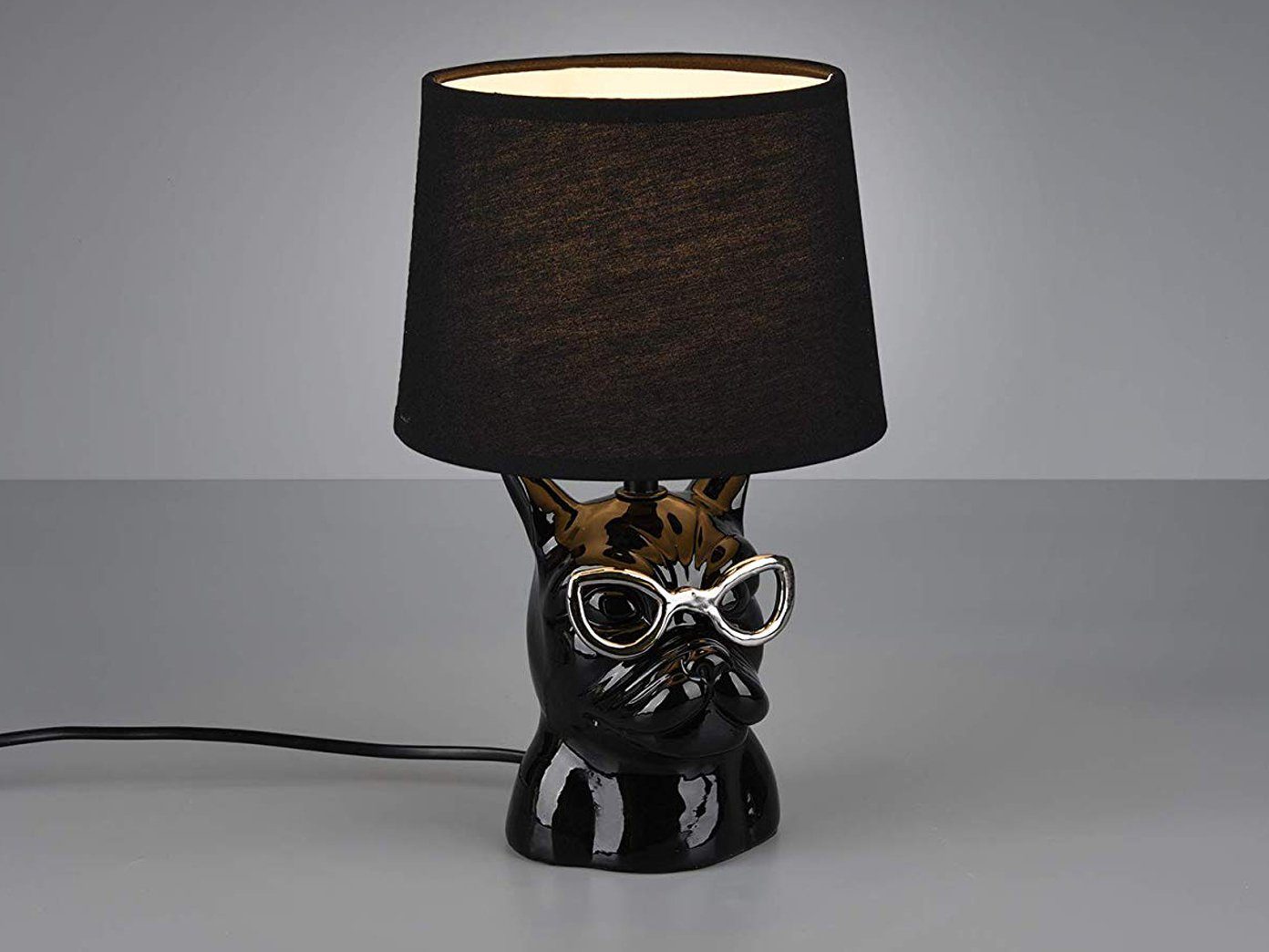 Design Tischlampe oval schwarz silber Tisch-Leuchte Stehlampe Dekolampe Lampe 