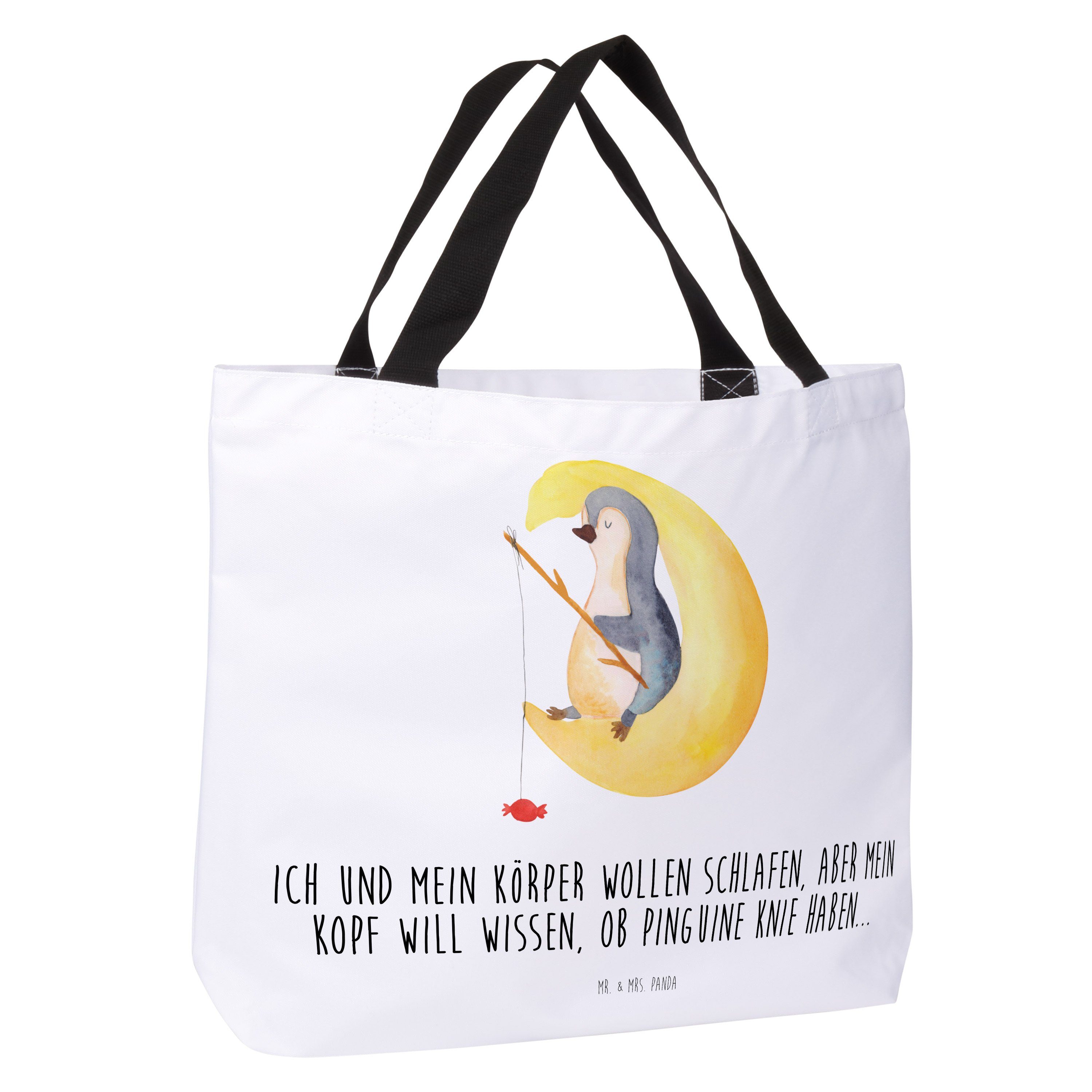Pinguin - Nachtru Mond Geschenk, Strandtasche, - Tasche, Panda Shopper Weiß (1-tlg) Mrs. Spruch, & Mr.