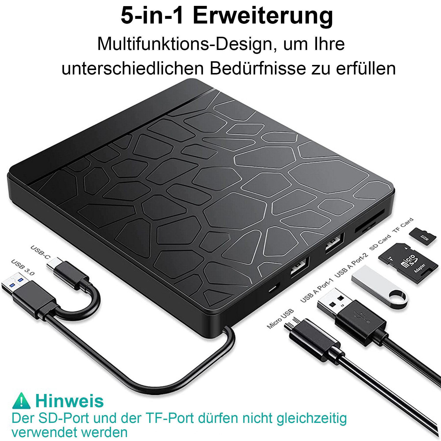 Senmudi External DVD Drive,Externes CD DVD Laufwerk DVD-Brenner (DVD+R 8X,DVD-R 8X,DVD+RW 8X,DVD-RW 6X,DVD+R9 6x (Dual-Layer, 8,5 GB), BD DVD-R9 6X (Dual-Layer,8,5 GB),DVD-RAM 5x;CD-R 24X, CD-RW 24Xx/DVD Portable RW Brenner für Laptop, PC, Desktop, Windows 98SE/ME/2000/XPx/CD Windows 11/10/8/7/XP/Linux/MacOSx, USB 3.0 Type-C DVD +/-RW Optical Drive Extern mit SD/TF-Kartenleser)