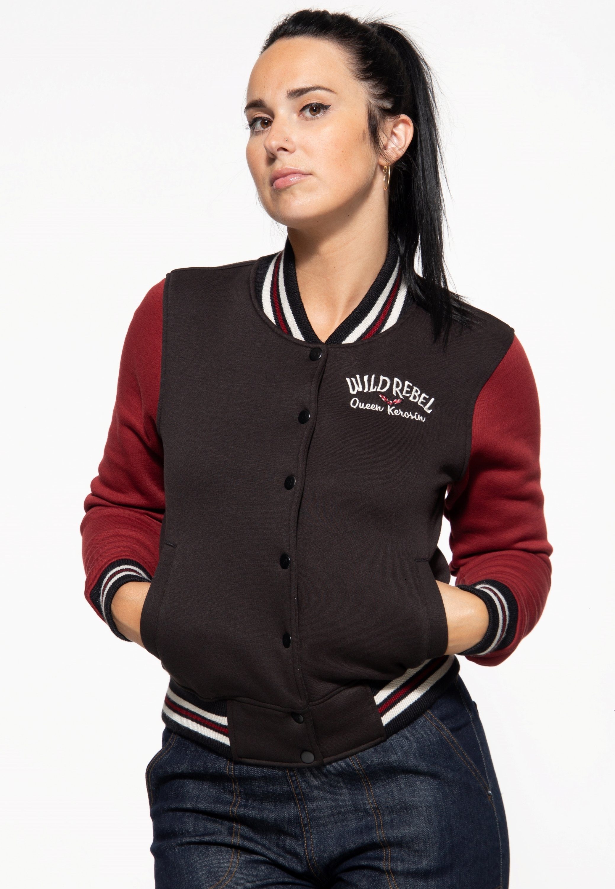 QueenKerosin Kapuzensweatjacke Wild Rebel (1-tlg) mit Cartoon-Stickerei