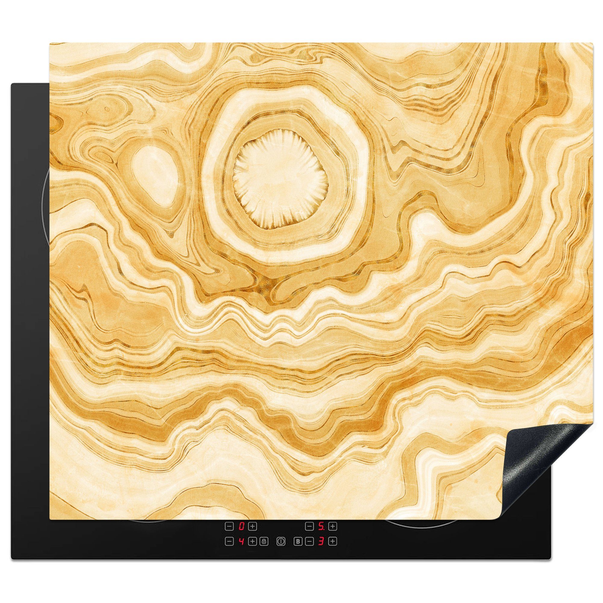 MuchoWow Herdblende-/Abdeckplatte Achat - Edelsteine - Gold, Vinyl, (1 tlg), 59x51 cm, Induktionsschutz, Induktionskochfeld, Ceranfeldabdeckung