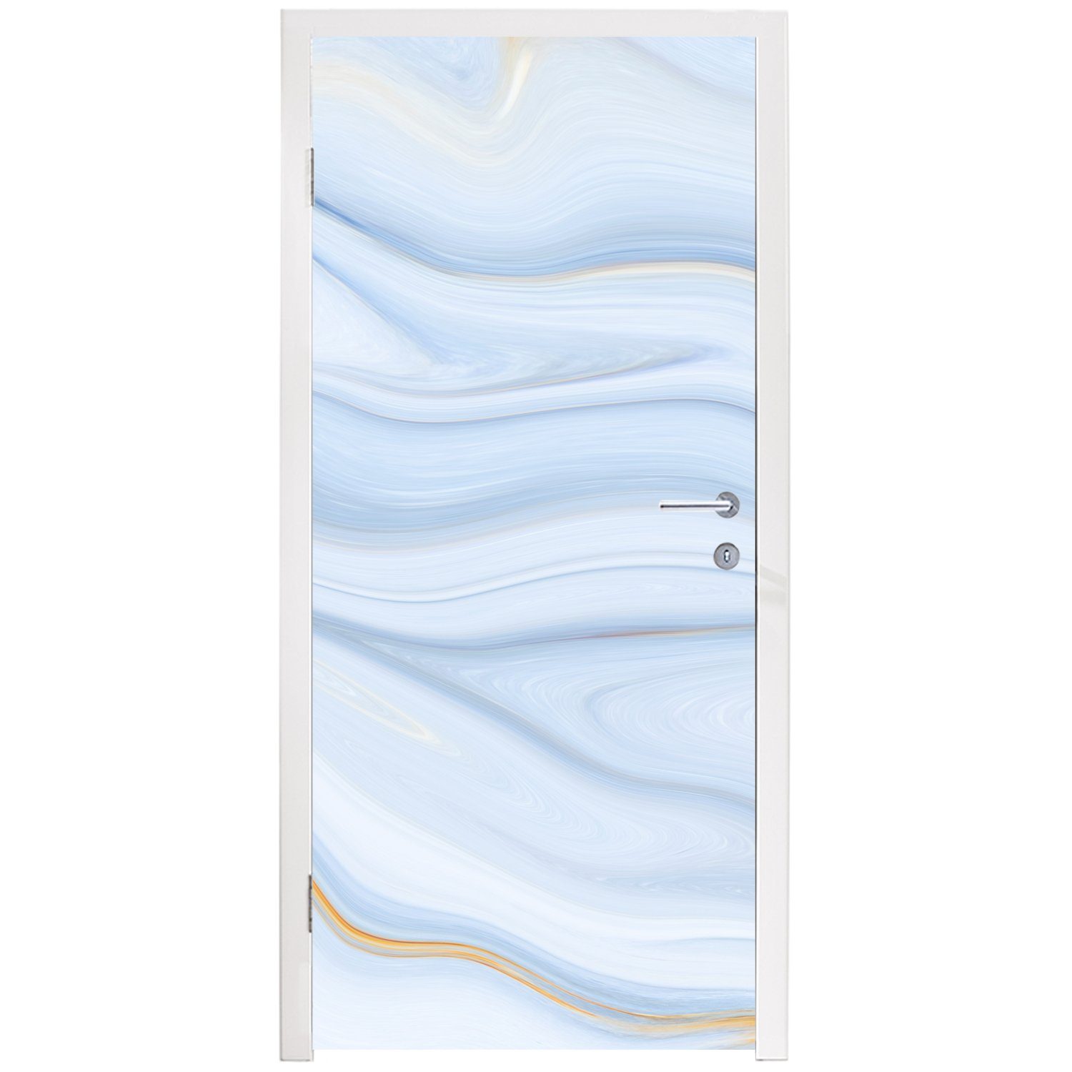 (1 Muster Türtapete 75x205 - Welle Marmor Marmoroptik - - Tür, Blau Matt, bedruckt, Türaufkleber, für - Fototapete - cm St), MuchoWow Pastell,