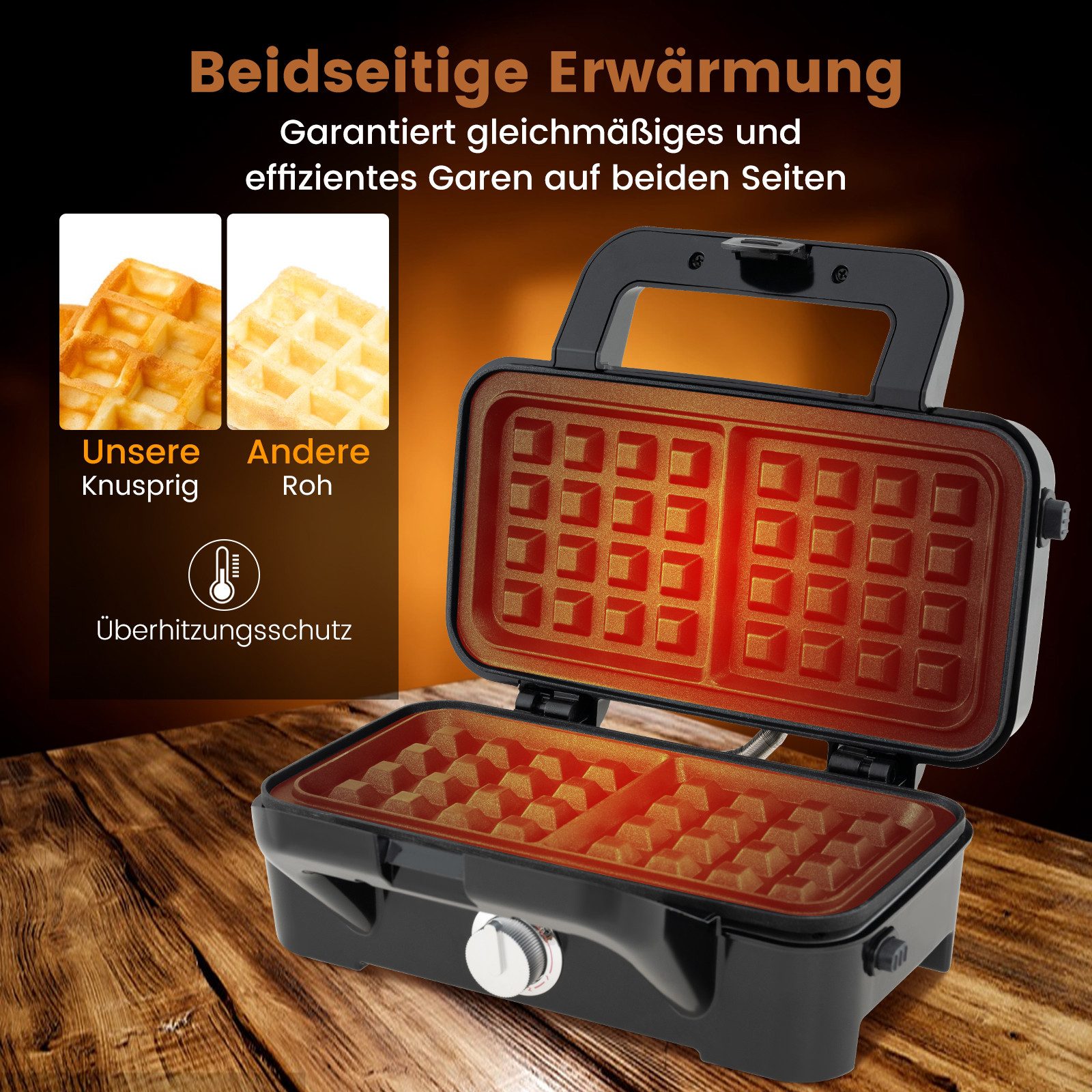 COSTWAY 3-in-1-Sandwichmaker, 1200 W, Waffeleisen, Panini-Presse, 6 Platten