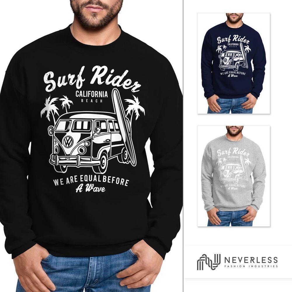 Neverless Sweatshirt Herren Sweatshirt Bus Neverless® Pullover Retro Surfing Männer navy