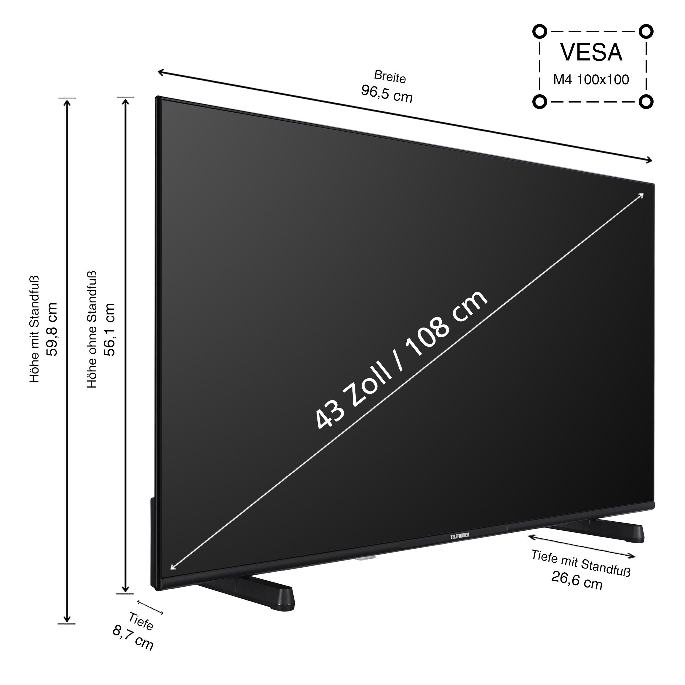 Telefunken XU43FO754S LCD-LED Fernseher (108 cm/43 schwarz ! RABATT: 75.03%