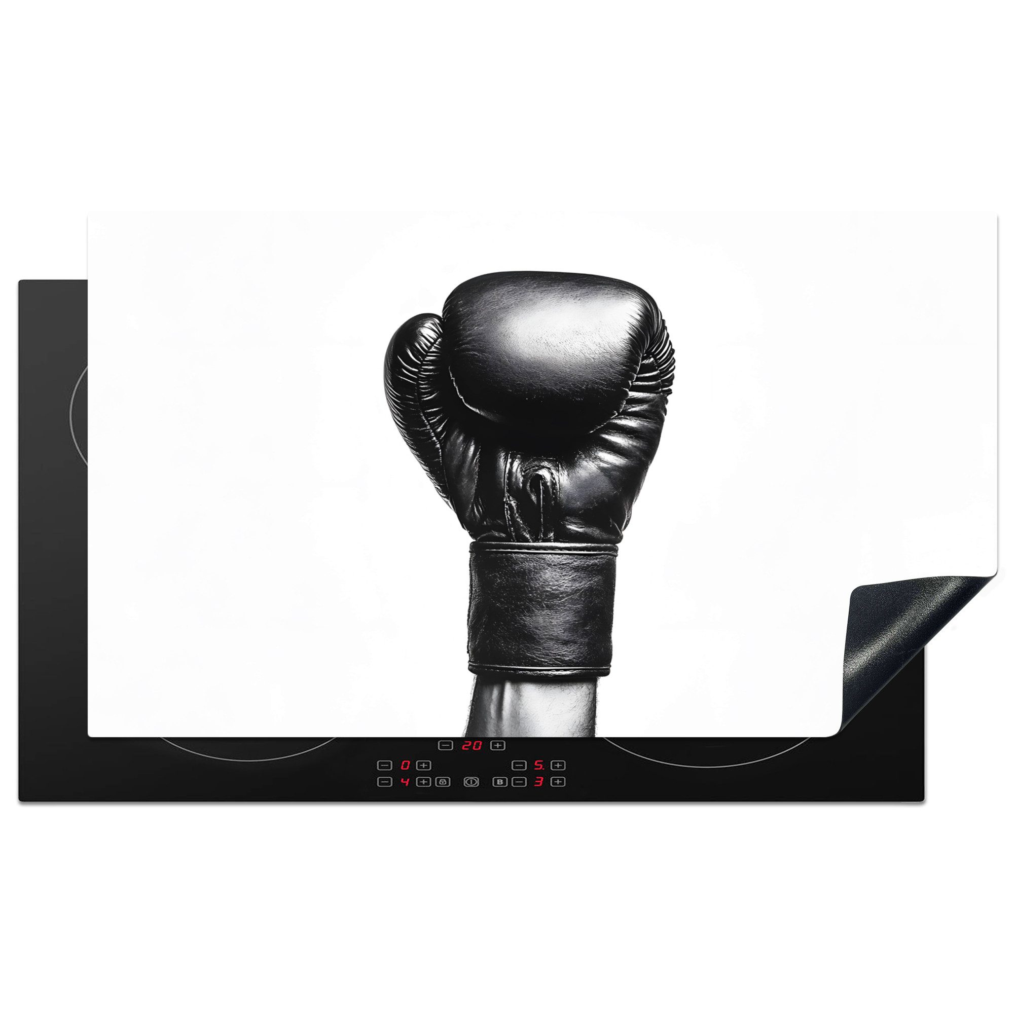 MuchoWow Herd-Abdeckplatte Boxhandschuh - Schwarz - Hand, Vinyl, (1 tlg), Kochfeld Abdeckung Ceranfeld, Induktionsschutzmatte, 91.2x52 cm