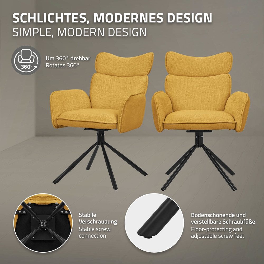 ML-DESIGN Polsterstuhl Drehstuhl mit Armlehne & Rückenlehne Ergonomische mit Metallbeine (2 St), Armlehnstuhl 2er Set Senf aus Polyester 360° Drehbar Sessel bis – Bild 3 von 5