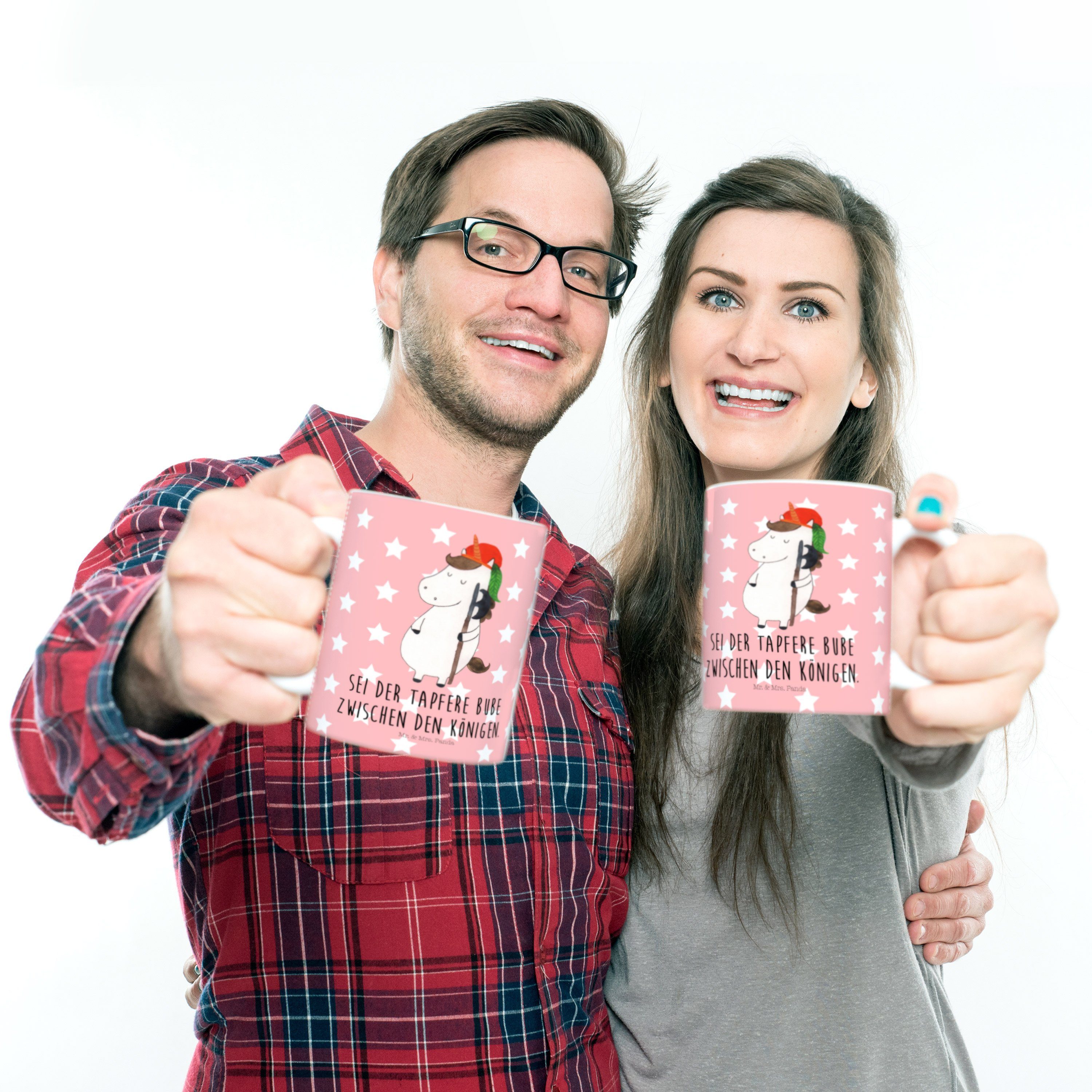 Mr. & Mrs. Reisetasse, Geschenk, Kinderbecher - Einhorn Rot Panda Bube Einhörner, Pastell - Kunststoff Unicorn