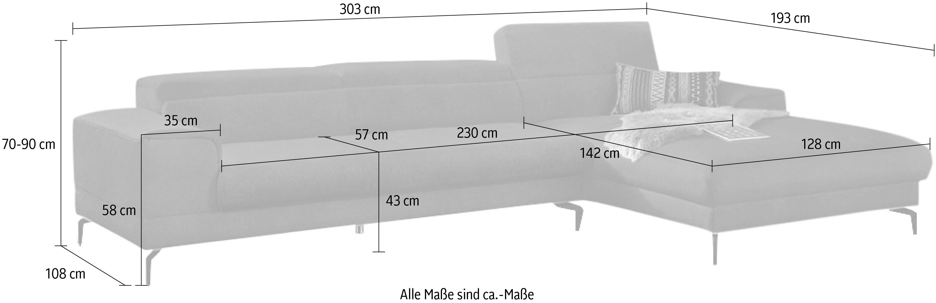 Kopfteilverstellung, mit W.SCHILLIG wahlweise Sitztiefenverstellung, piedroo, Breite Ecksofa 303cm