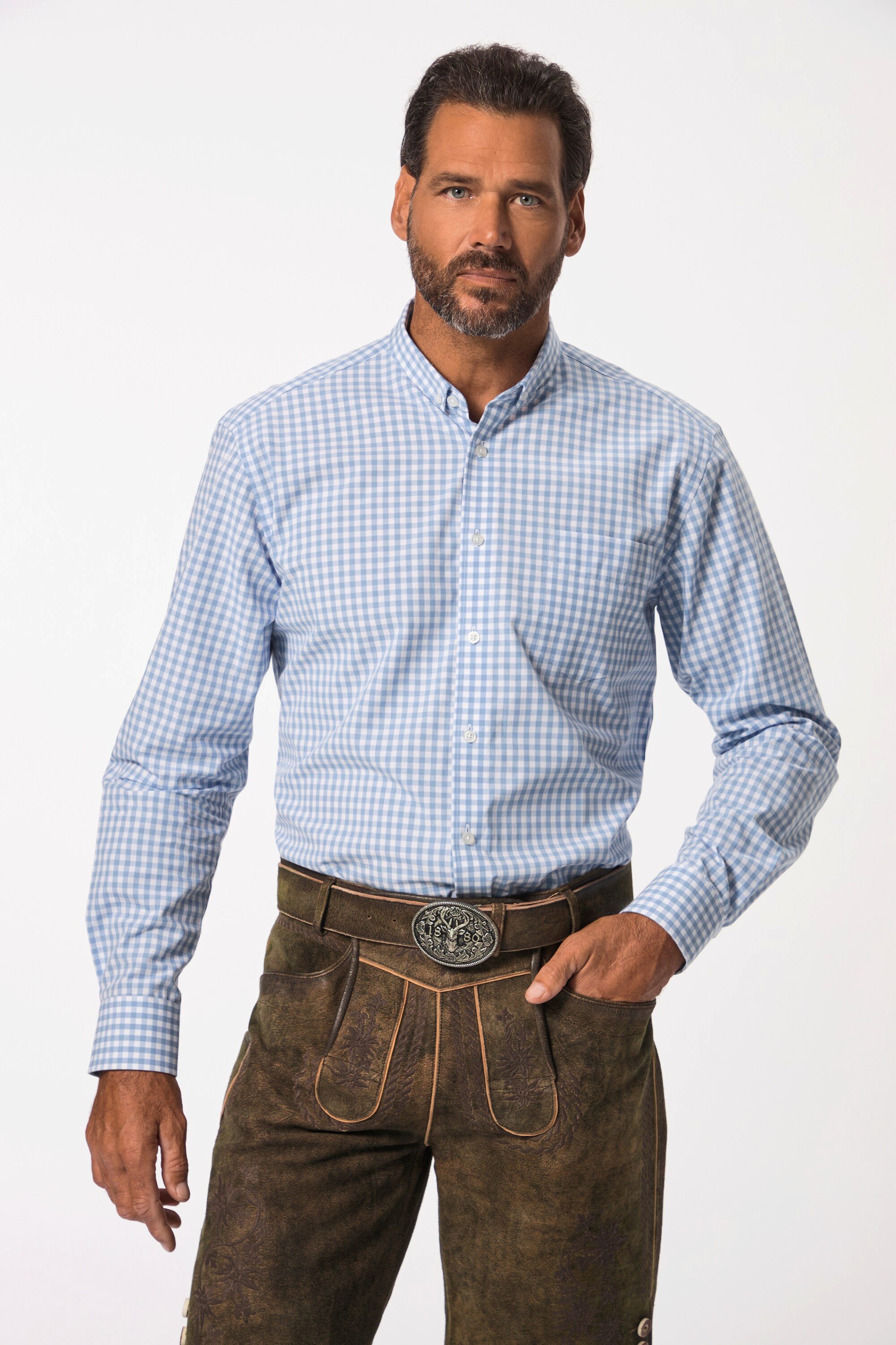Businesshemd Karohemd Tracht Langarm Mini-Buttondown-Kragen