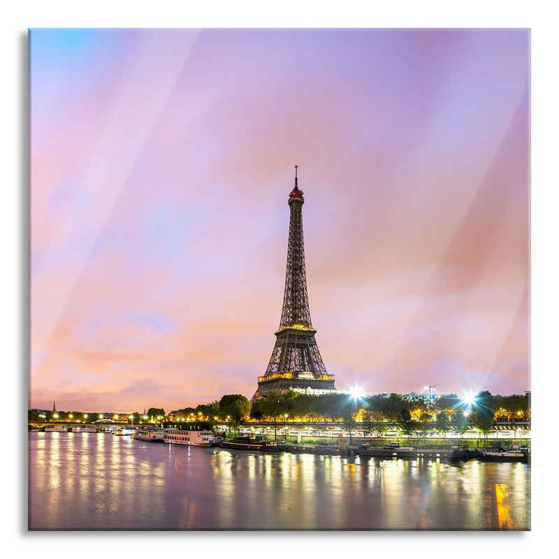 Pixxprint Glasbild Eifelturm Paris bei Nacht, Eifelturm Paris bei Nacht (1 St), Glasbild aus Echtglas, inkl. Aufhängungen und Abstandshalter