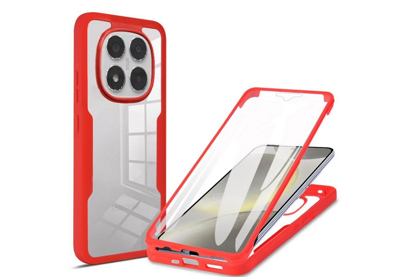Wigento Handyhülle Für Xiaomi Redmi Note 15 Pro 5G Full Body 360 Acryl TPU Hülle Rot, 360 Grad Schutz, stoßdämpfend, robust