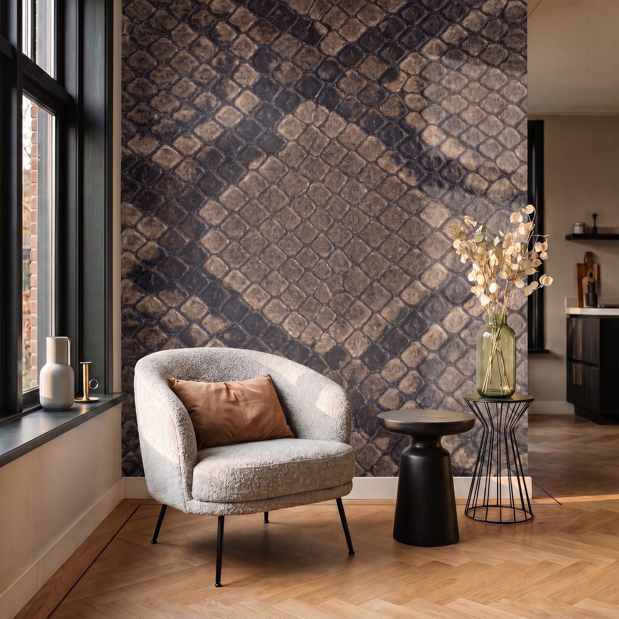 OnlyWow Fototapete Python - Schuppen - Bronze, Matt, bedruckt, Wohnzimmer, Schlafzimmer, Modern 180x220cm
