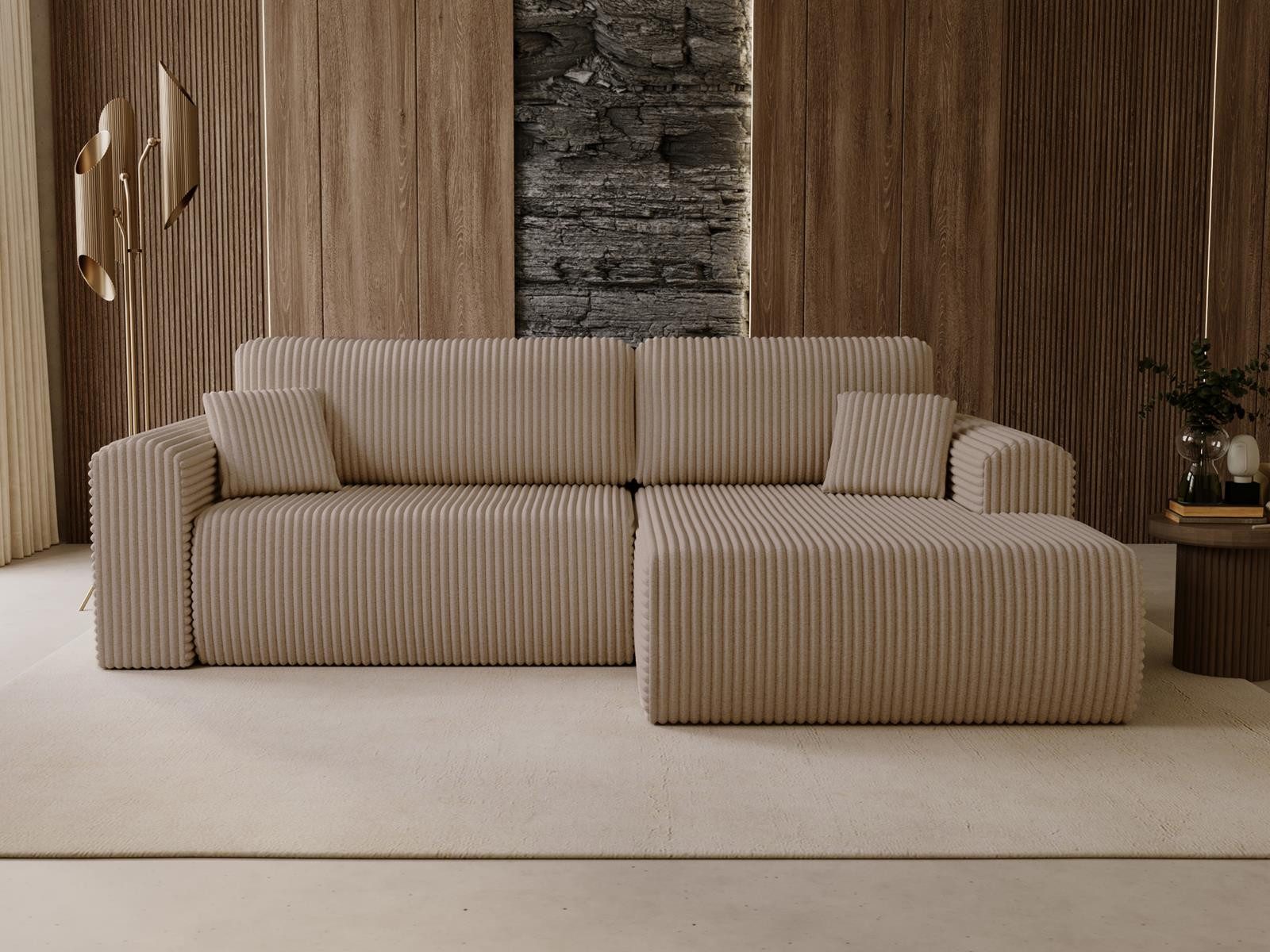 Compleo Ecksofa 257 cm breit,Ecksofa mit grobem Cordstoff, Modern und elegant, Modernes Wohnzimmer oder Jugendzimmer