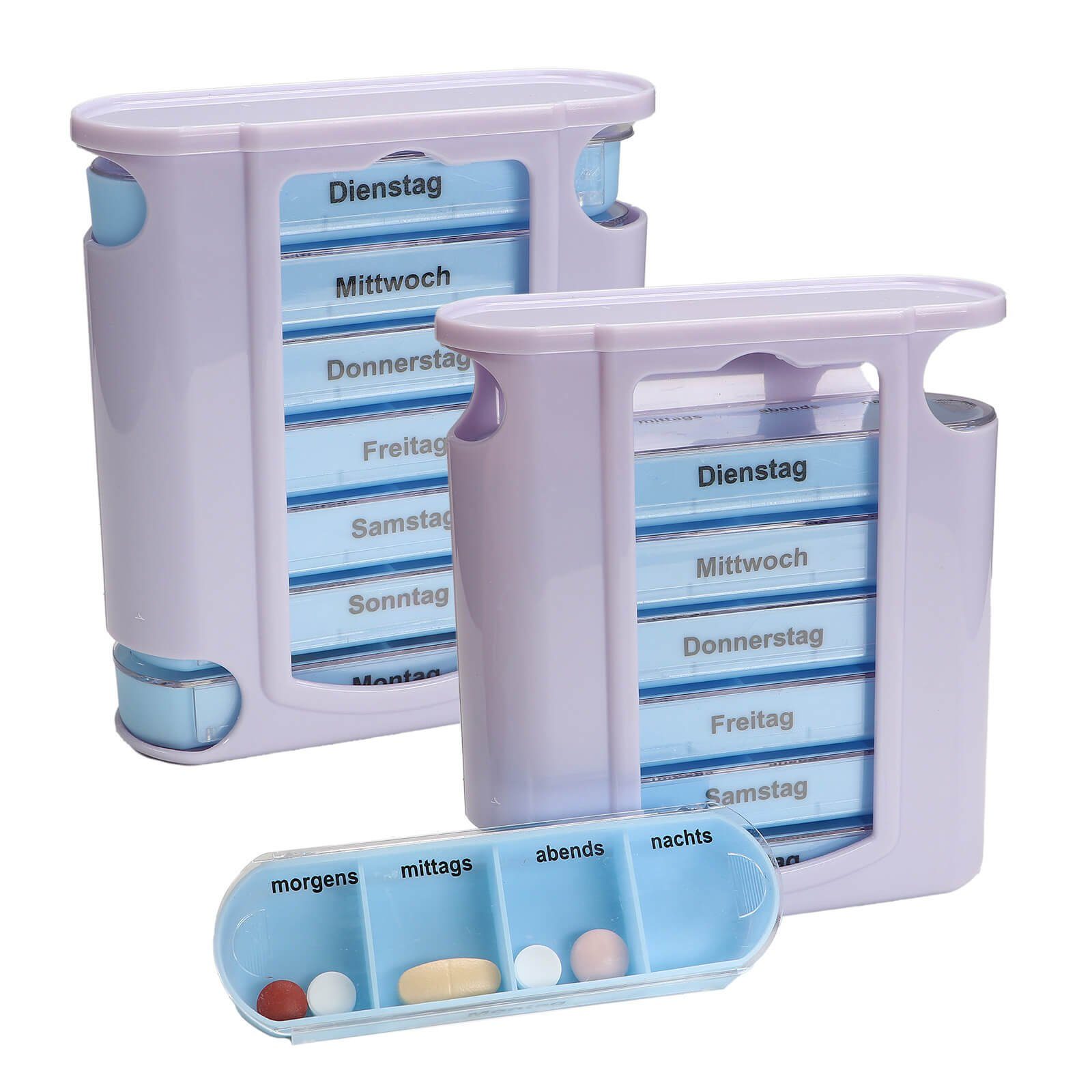 Pillendose 2er Set Pillendose Tablettenbox 7 Tage Woche 4 Fächer pro Tag