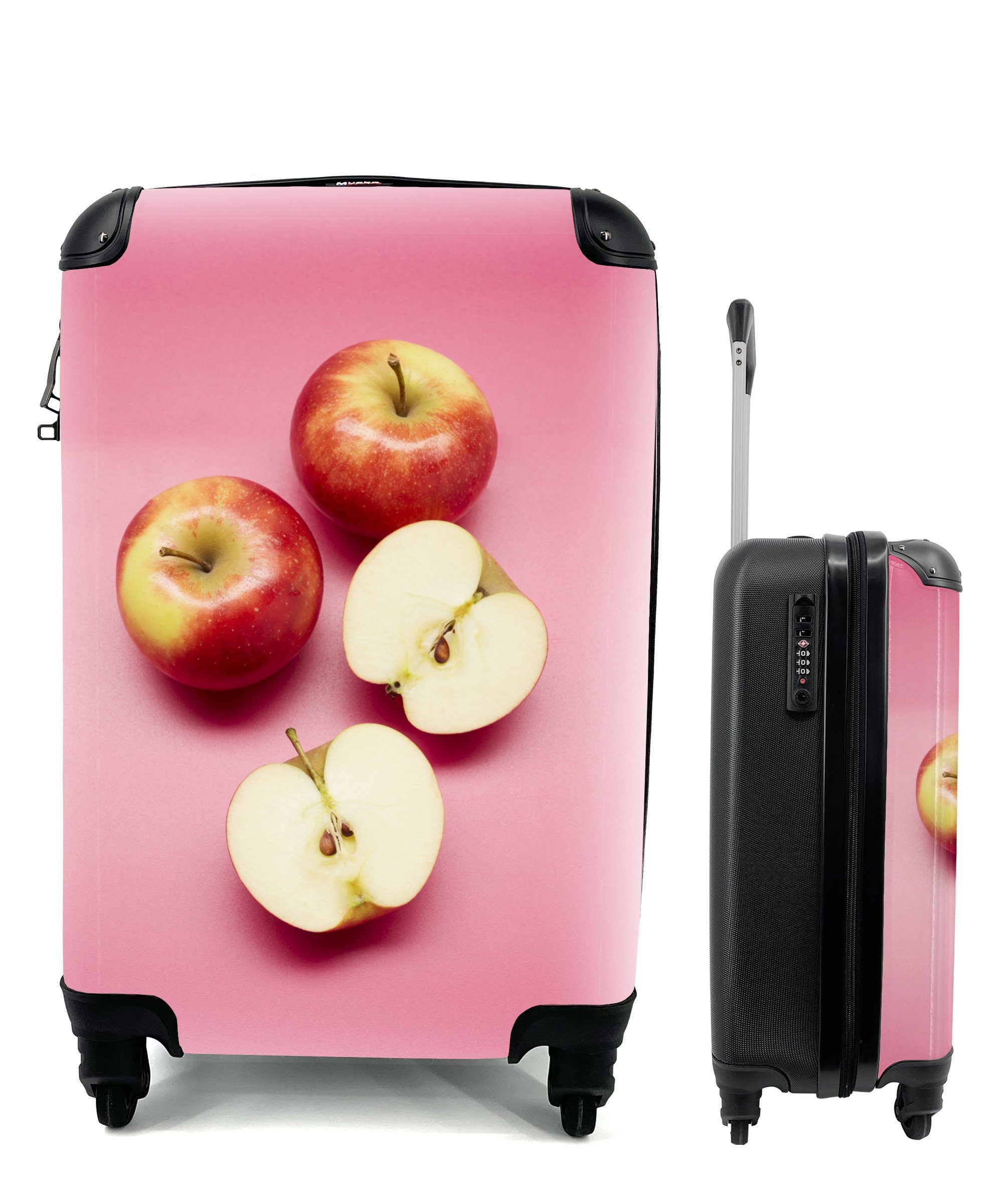 MuchoWow Handgepäckkoffer Apfel - Obst - Rosa, 4 Rollen, Reisetasche mit rollen, Handgepäck für Ferien, Trolley, Reisekoffer