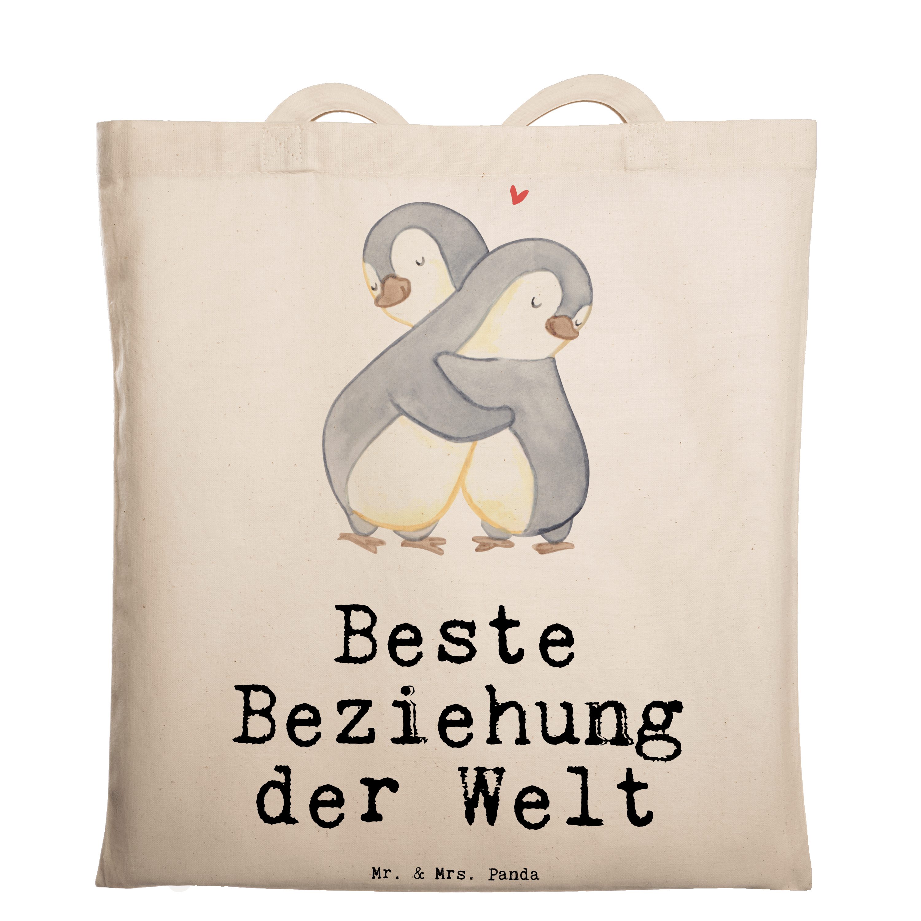 Tragetasche Sch - Pinguin - & Liebe, Mrs. Welt Panda Geschenk, Beste Mr. Transparent Beziehung der (1-tlg)