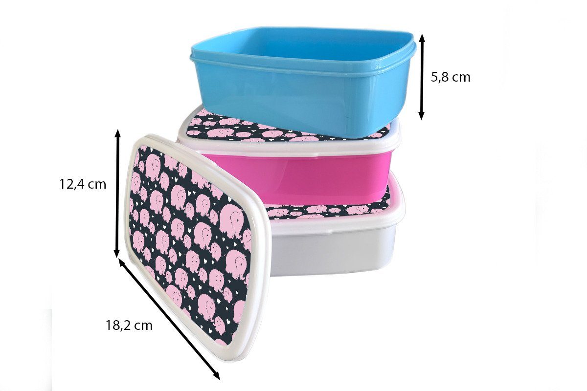 MuchoWow Lunchbox Elefant für Mädchen, rosa Snackbox, Herz Kunststoff Erwachsene, - (2-tlg), Muster, Brotdose Brotbox Kinder, - Kunststoff