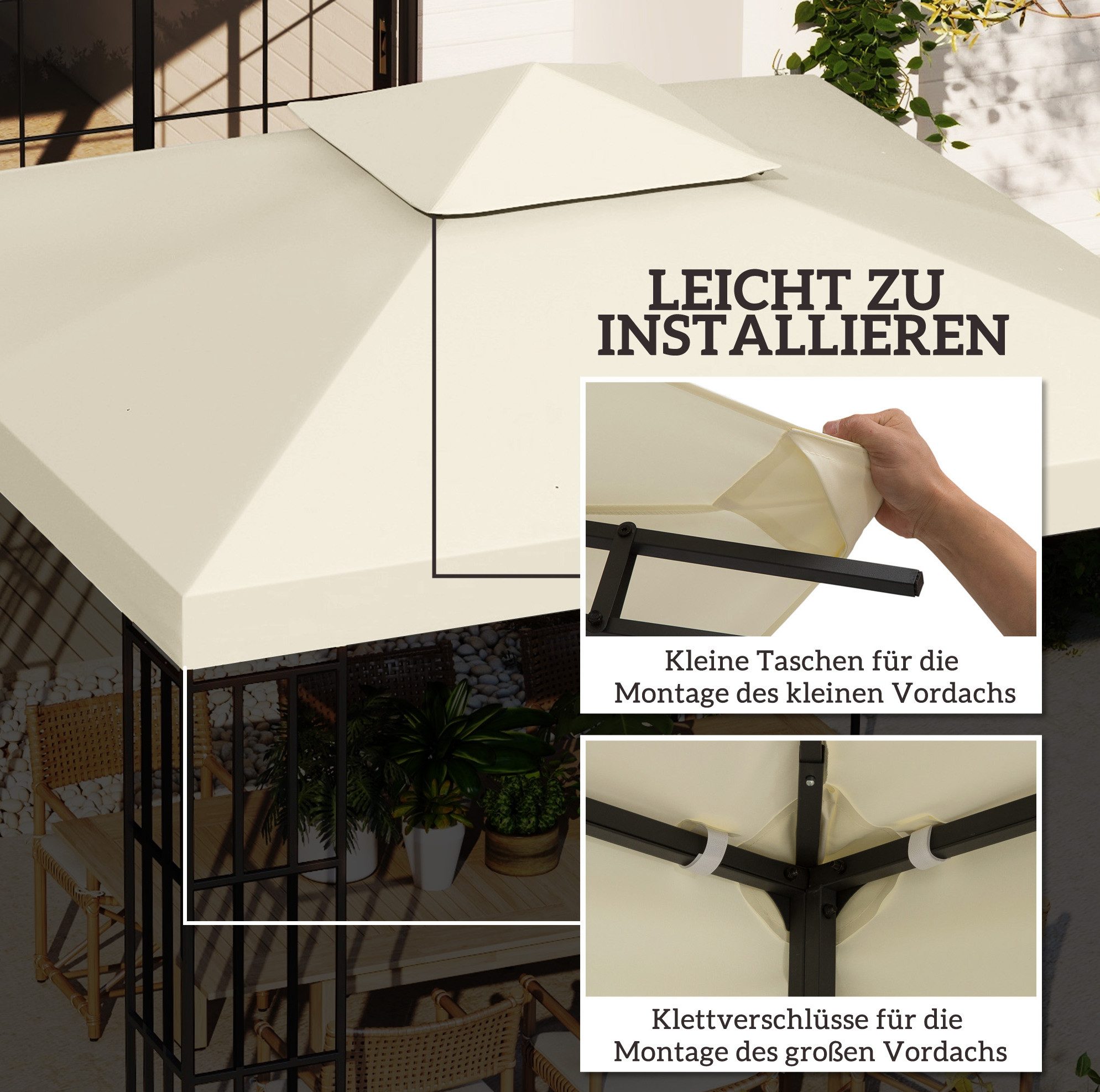 OKWISH Pavillon-Ersatzdach Pavillondach 3x3 m Metallpavillon Cremeweiß Polyester, 300 x 300 cm (Ersatzdach Outdoor Abdeckung für Garten & Terrassenpavillon), Pavillondach Gartenpavillon Dachabdeckung Sonnenschutz Terrasse