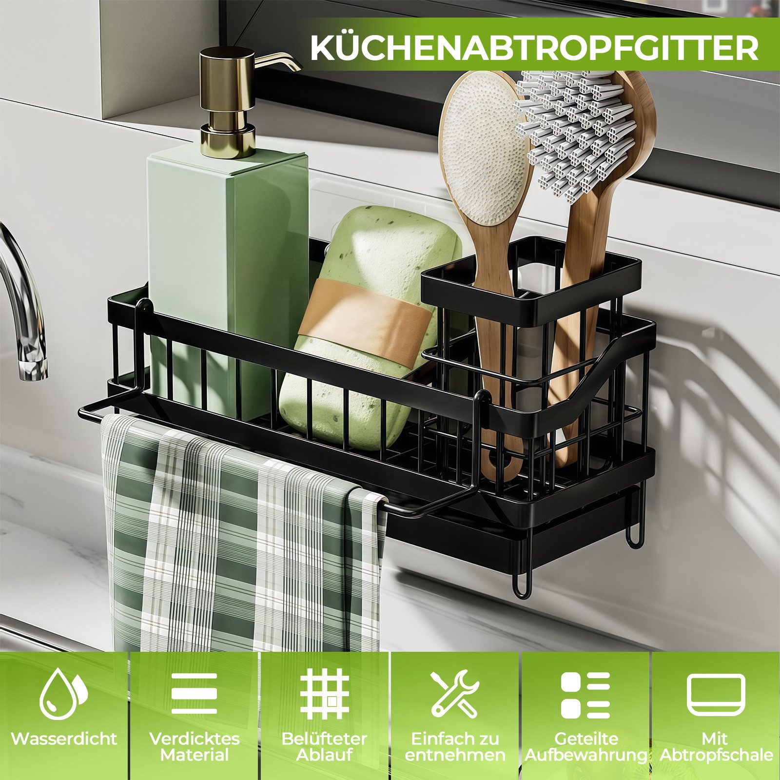 PFCTART Küchenorganizer-Set Küchen-Spülbecken-Organizer aus Metall mit Abtr günstig online kaufen