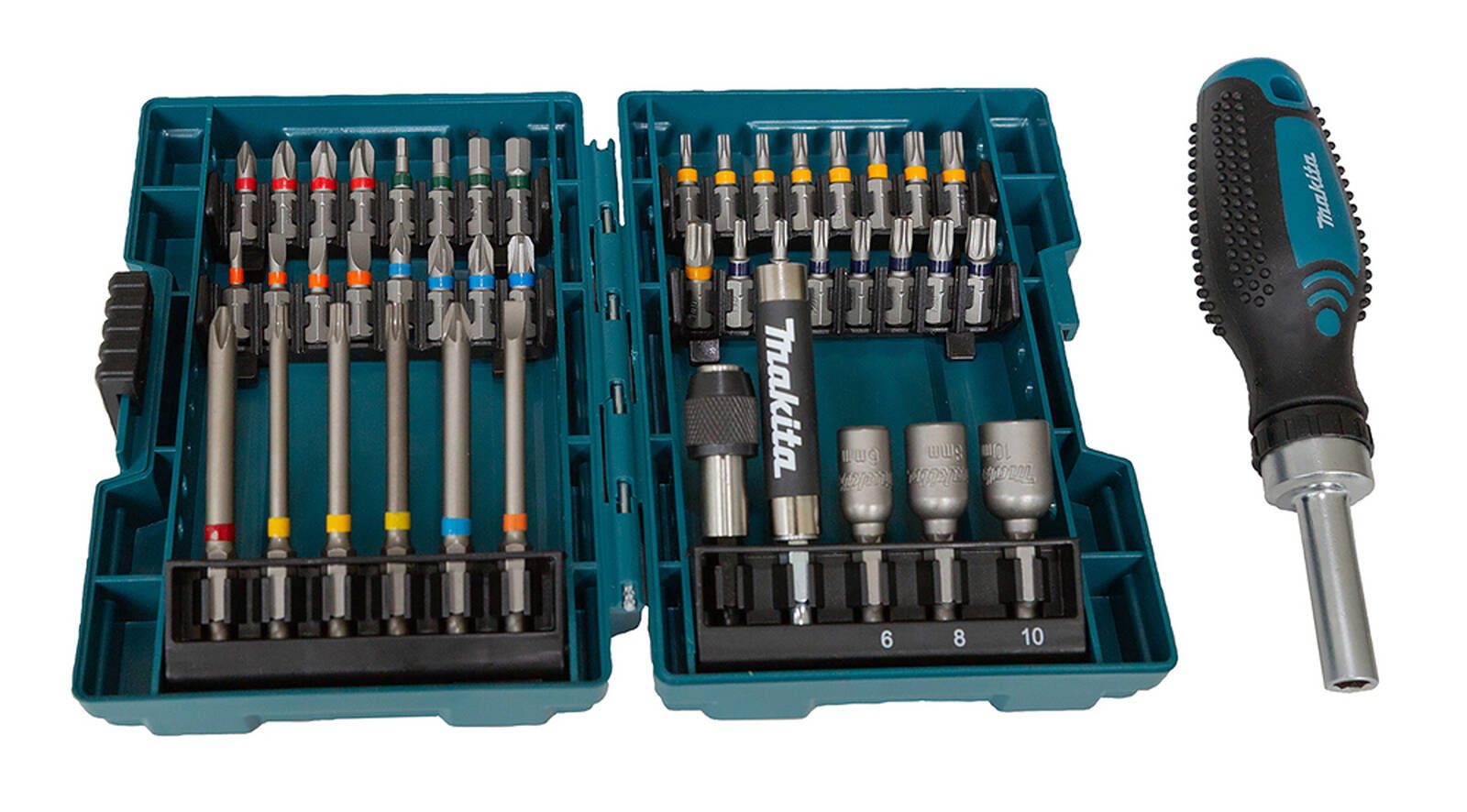 Makita Bit-Schraubendreher E-25096, (Komplett-Set, Inkl. Ratschen-Schraubendreher und magnetischem Bithalter), Ratschen-Schraubendreher,magnetisch,Box,Bithalter