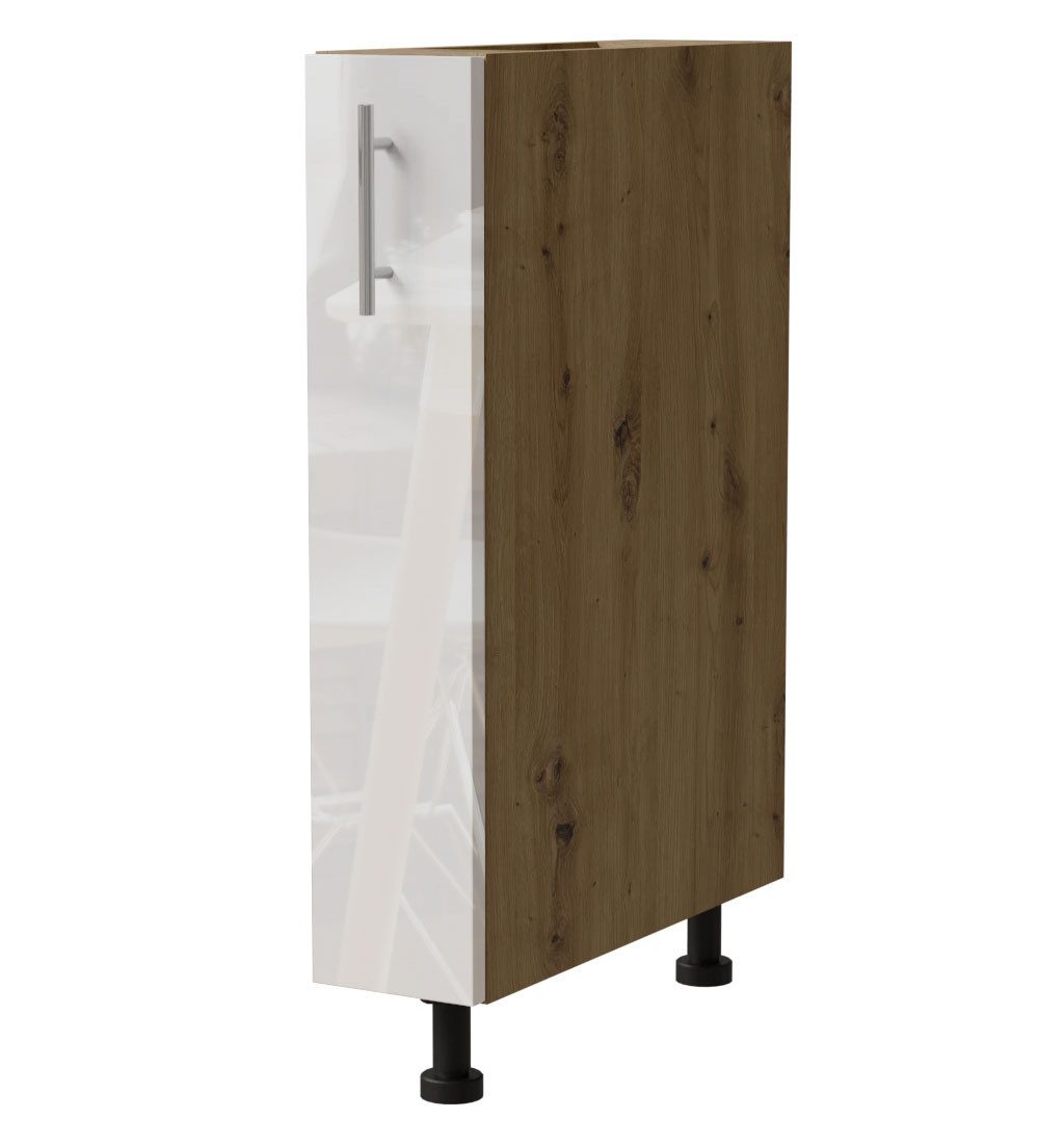 Feldmann-Wohnen Unterschrank Essen (D15/kargo, 1 Türfront, innen 1 Korbauszug mit 2 Ablagen, 1-St., moderne Optik, lackierte Fronten) 15x50x82cm Eiche Artisan - weiß Hochglanz (ES-D1D/45)