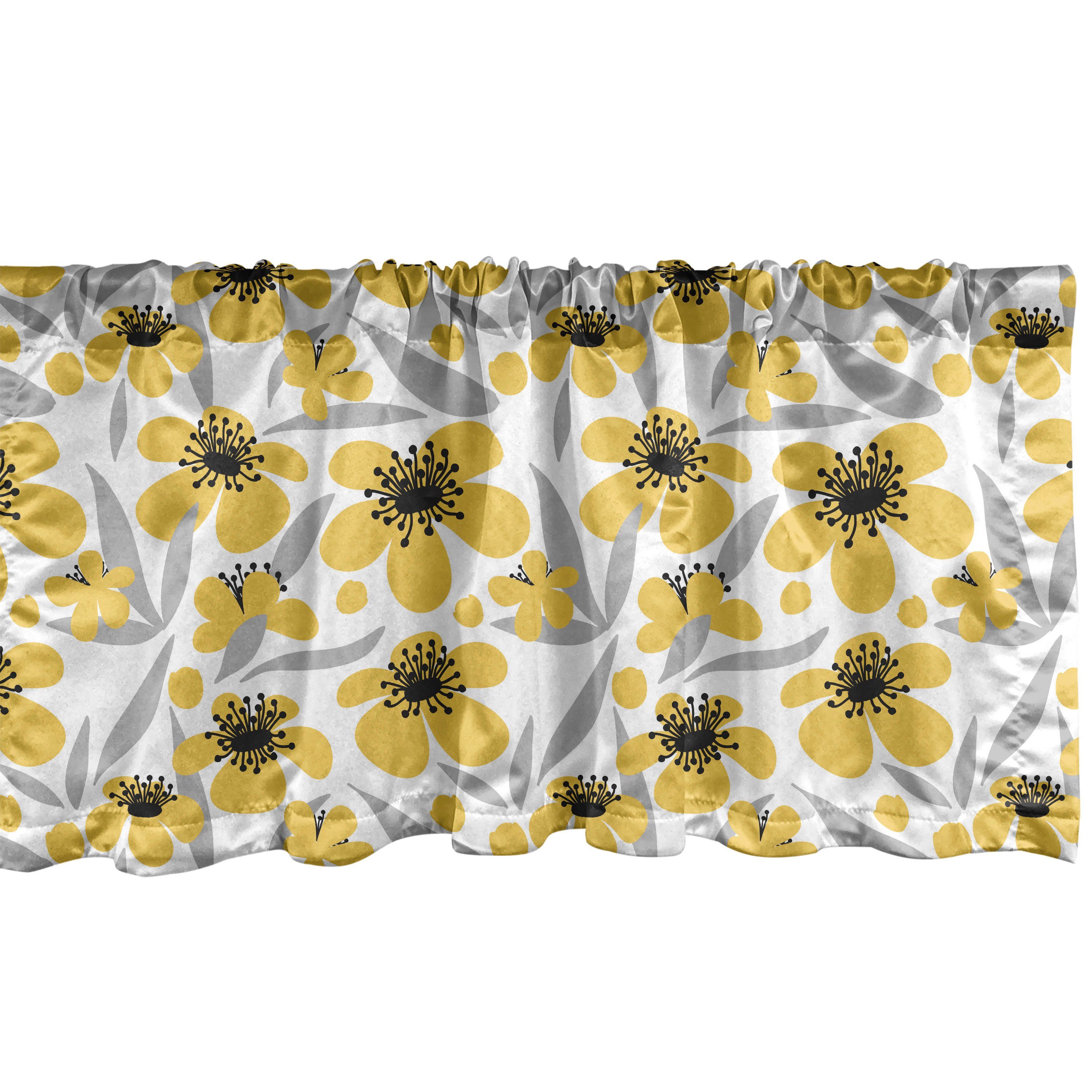 Scheibengardine Vorhang Volant für Küche Schlafzimmer Dekor mit Stangentasche, Abakuhaus, Microfaser, Blumen Minimalistic Gelbe Blüten