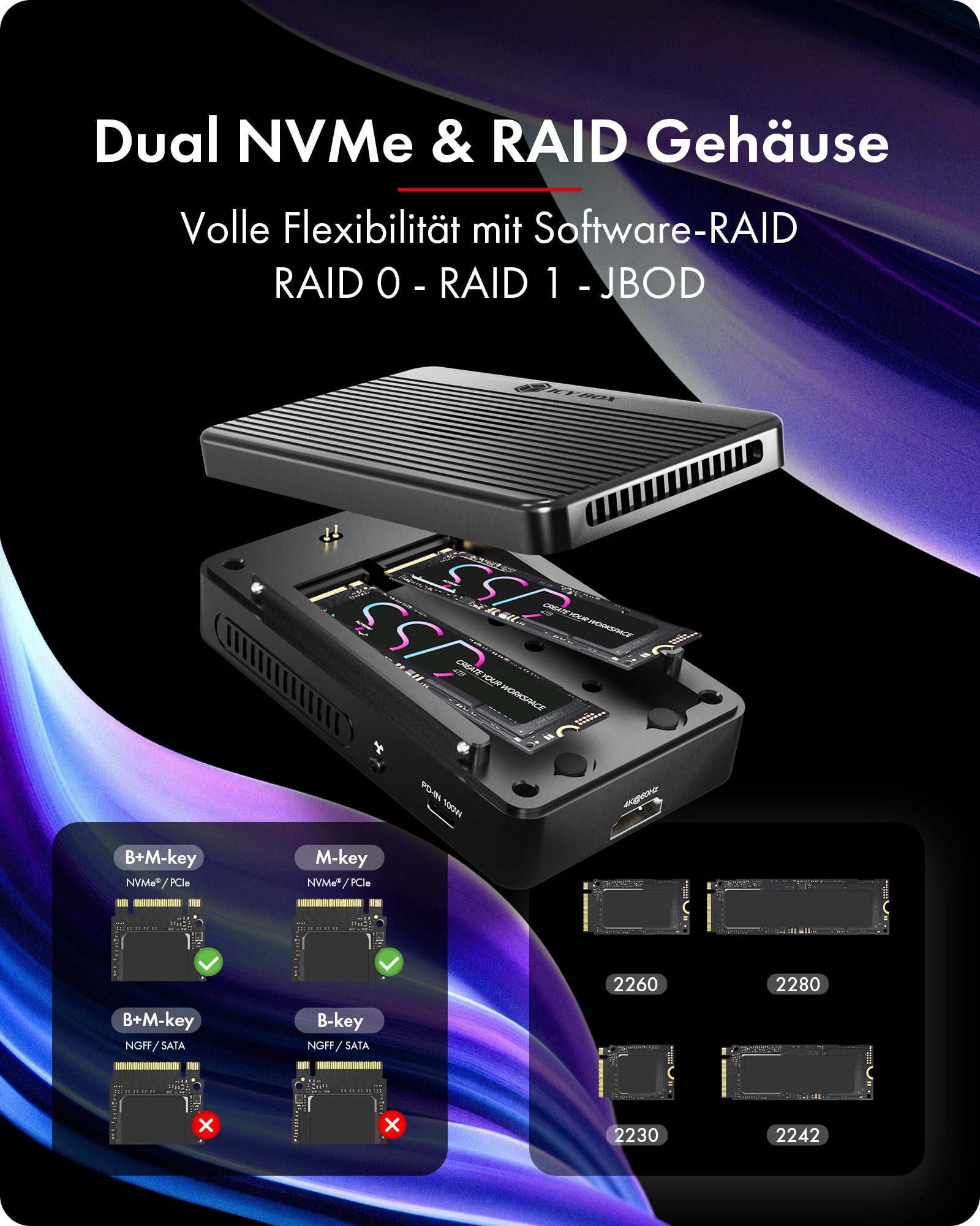 ICY BOX Laptop-Dockingstation Heart RAID 2818 RAID & DockingStation für 2x M.2 NVMe SSD