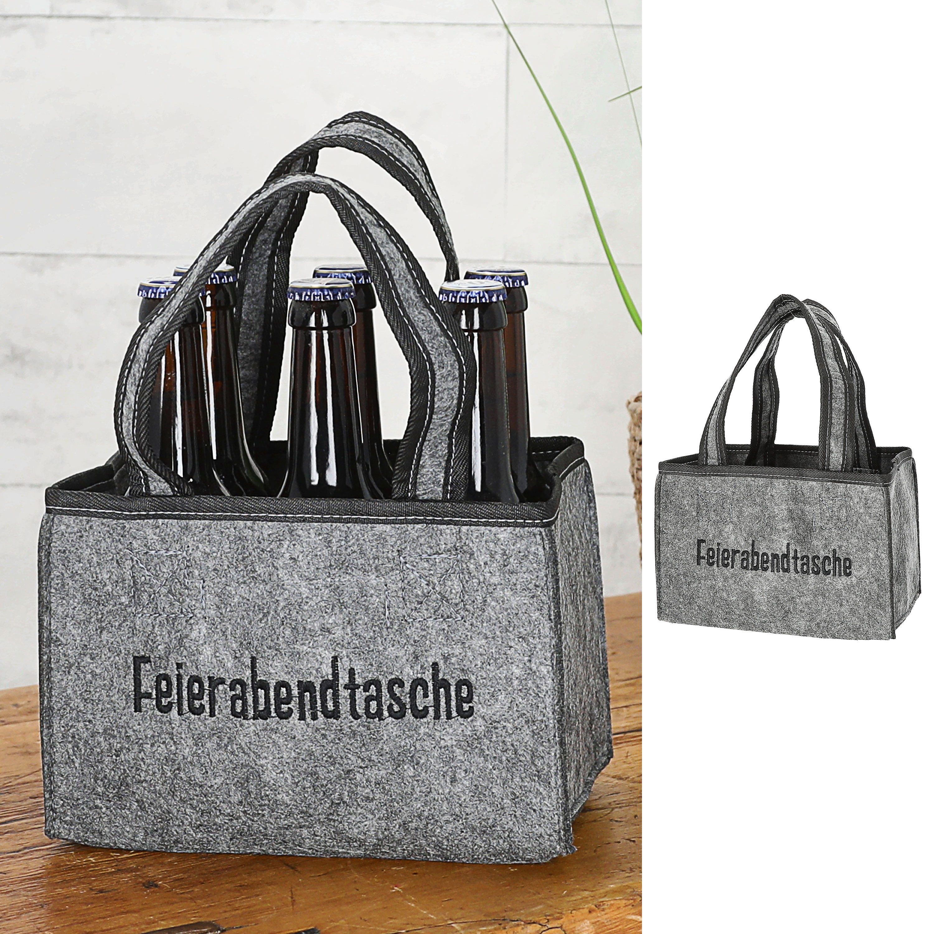 CEPEWA Flaschenträger Flaschenträger 'Feierabendtasche' 22,5x15x14cm grau Filz 6 Flaschen