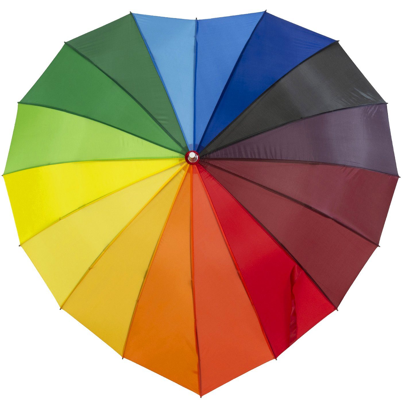 Regenbogen-Farben strahlenden in Impliva Langregenschirm in 16-teilig Hochzeitsschirm, Herzform Regenschirm