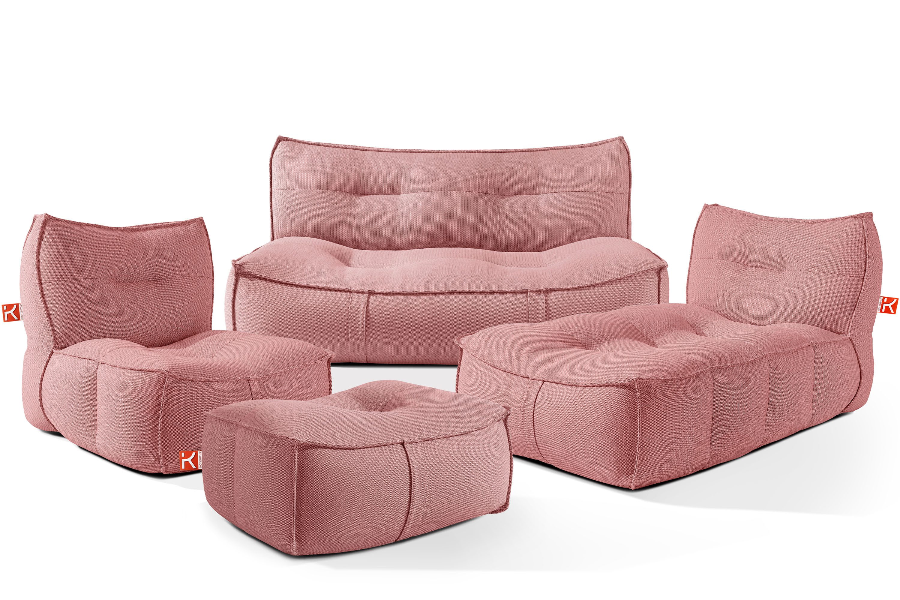 KONSIMO® Gartenlounge-Set LOVIA Gartenmöbel-Set, Modern, Premiumqualität aus EU, (4-tlg., wetterbeständig, rutschfeste Unterseite, ultra-robuste Griffe), hochwertiger Sitzkomfort, mit integrierter Schutzhülle