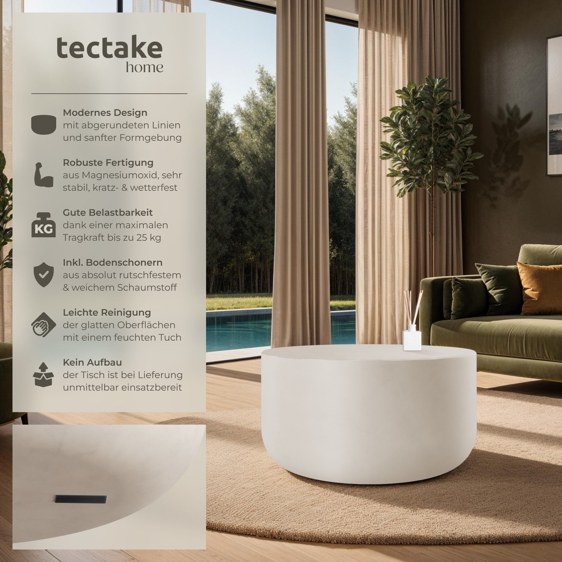 tectake Couchtisch Runder Couchtisch (1-St., 1 tlg), Runder Couchtisch mit günstig online kaufen