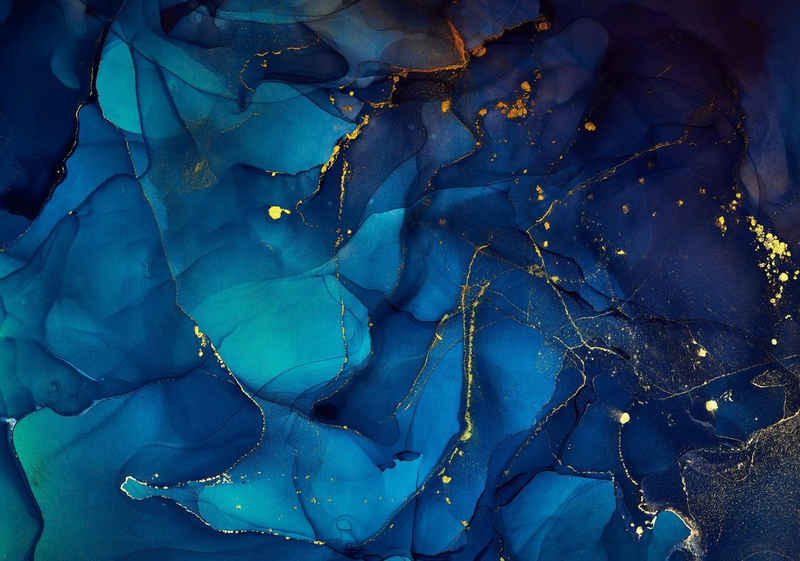 wandmotiv24 Fototapete Steinoptik blau Wasserfarben, strukturiert, Wandtapete, Motivtapete, matt, Vinyltapete, selbstklebend