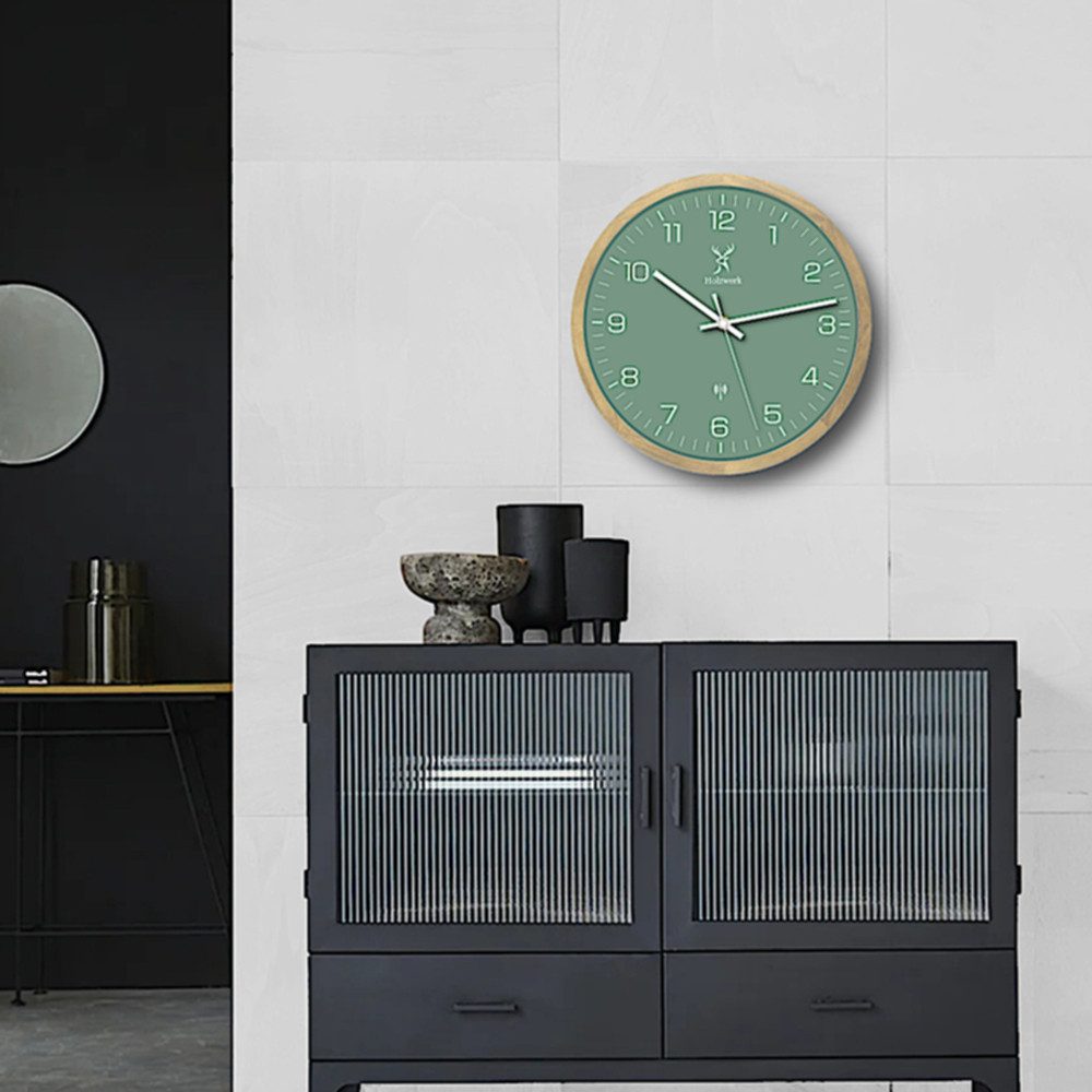 Holzwerk Funkwanduhr Designer Holz Funk Wand Uhr (Nahezu lautloses Uhrwerk, analog, 30 cm)