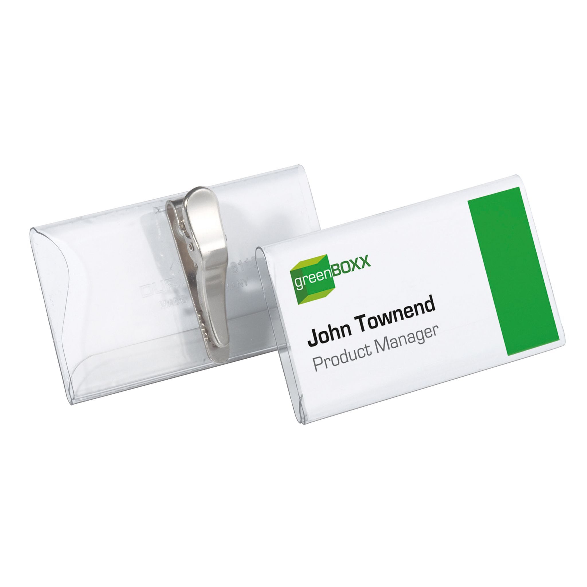 DURABLE Etikett Durable Namensschild 40x75mm tr 25St mit Krokoklemme