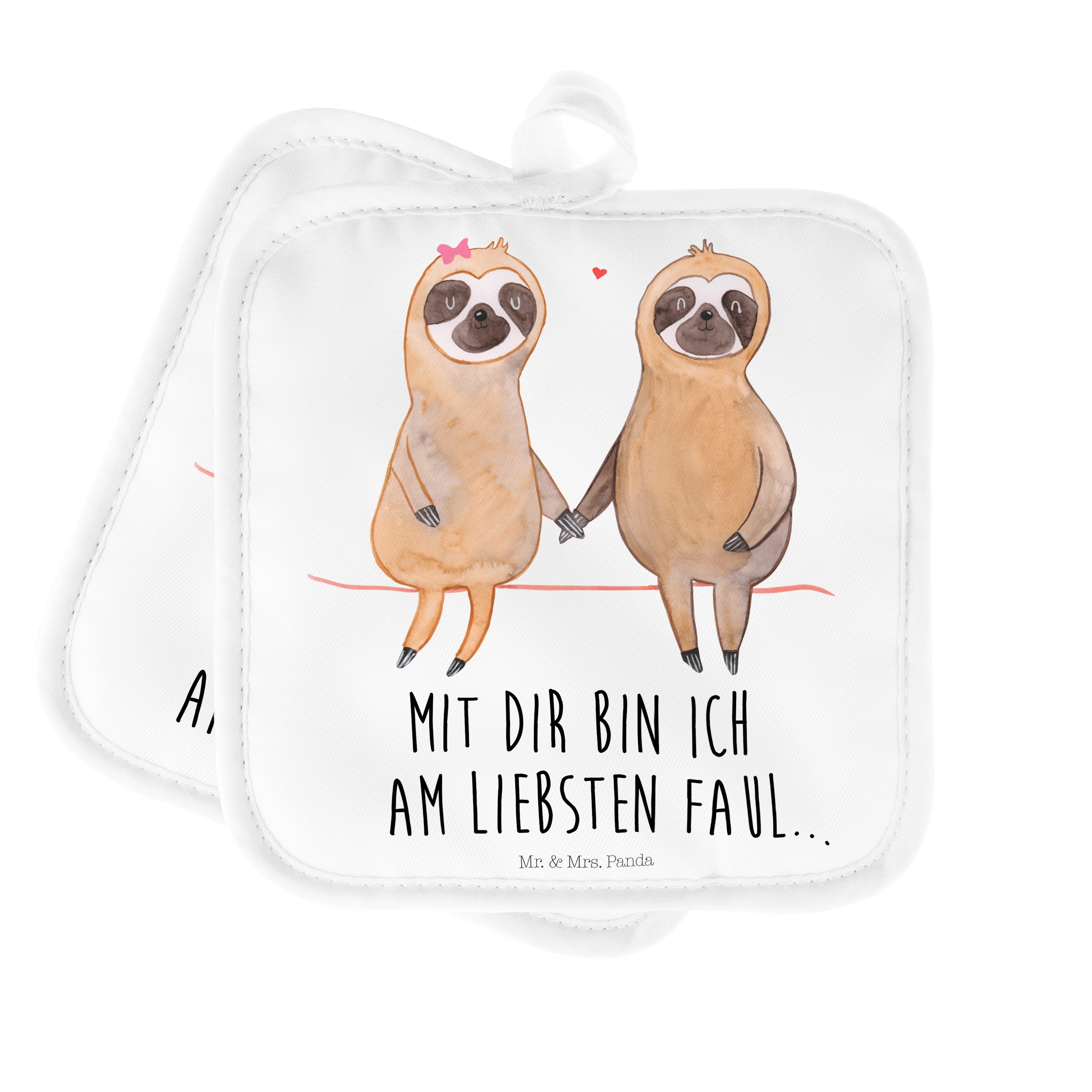 Mr. & Mrs. Panda Topflappen Faultier Pärchen - Weiß - Geschenk, verliebt, Topflappen lustig, Bezi, (1-tlg), Strapazierfähig