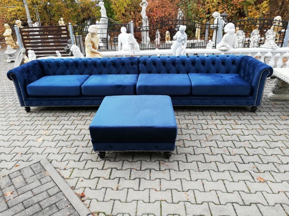 Textil Desiger XXL+ Blau Couch Sofagarnitur Hocker Chesterfield JVmoebel Big-Sofa, 4 m