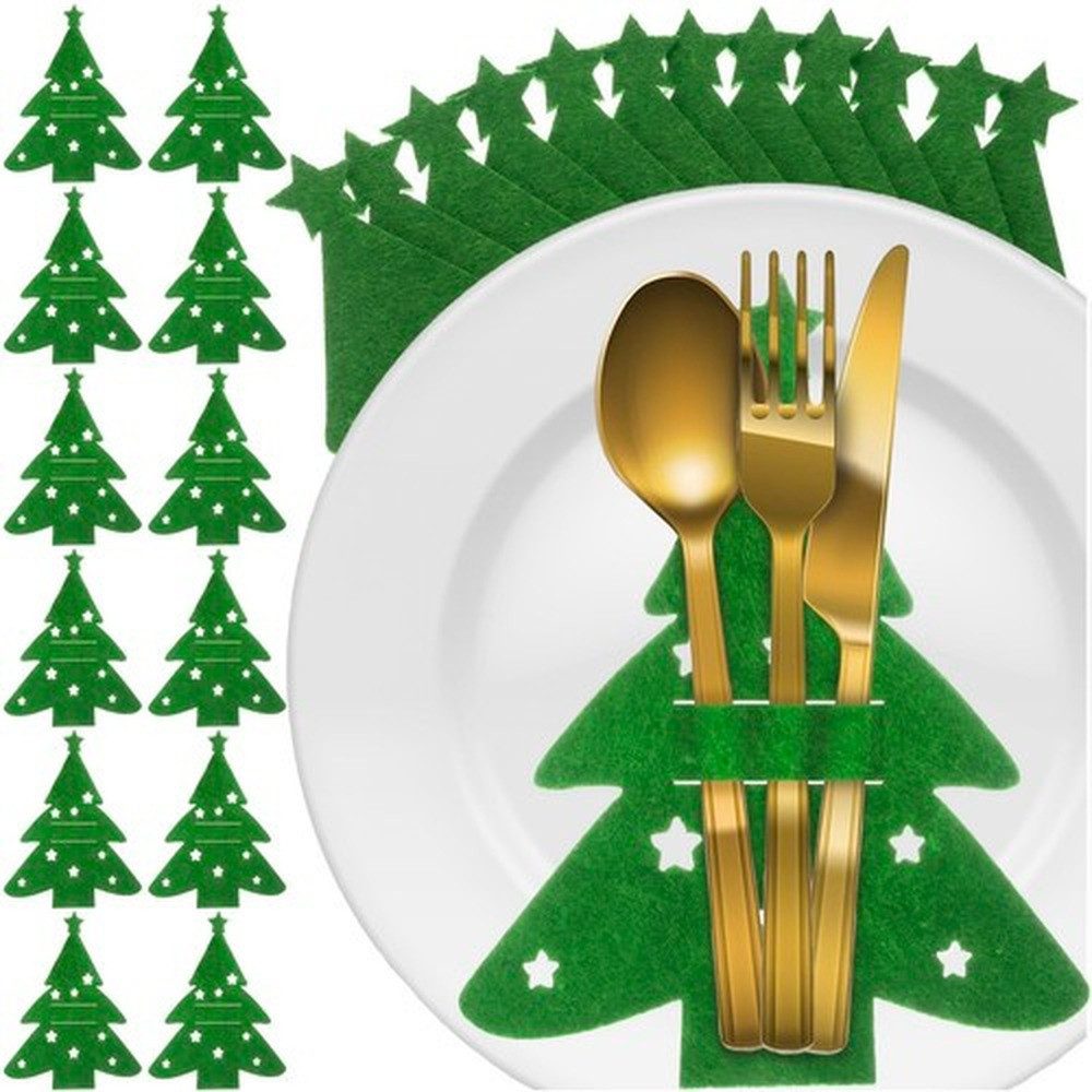 Ruhhy Besteckträger Filz-Weihnachtsbesteckhülle Besteckkoffer, (Spar-Set, 12-tlg., Tischdekoration), Intensives Weihnachtsgrün sorgt für fröhliche Atmosphäre