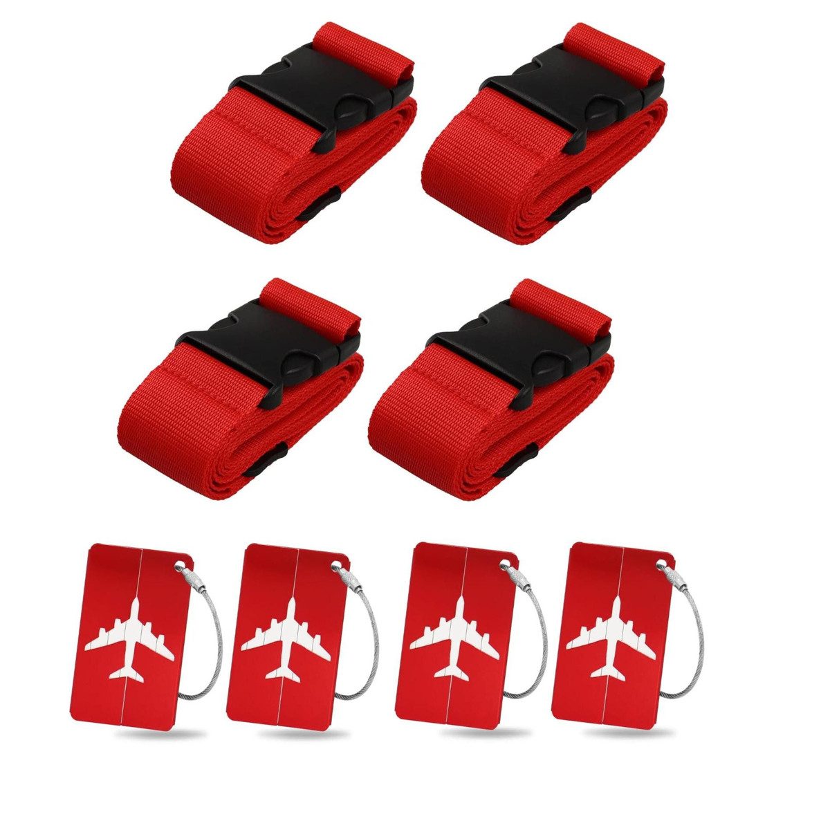 FELIXLEO Gepäckgurt Koffergurt Gepäckband mit 2 Gepäckanhänger für Koffer Reisetasche Rot, (8-tlg) von FELIXLEO