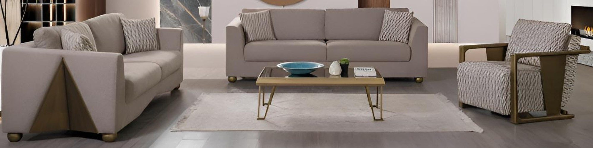 JVmoebel Polstergarnitur Minimalistisches Sofa-Set 3+3+1 Modernes Interieur Hellbraune Farbe, (4-tlg)
