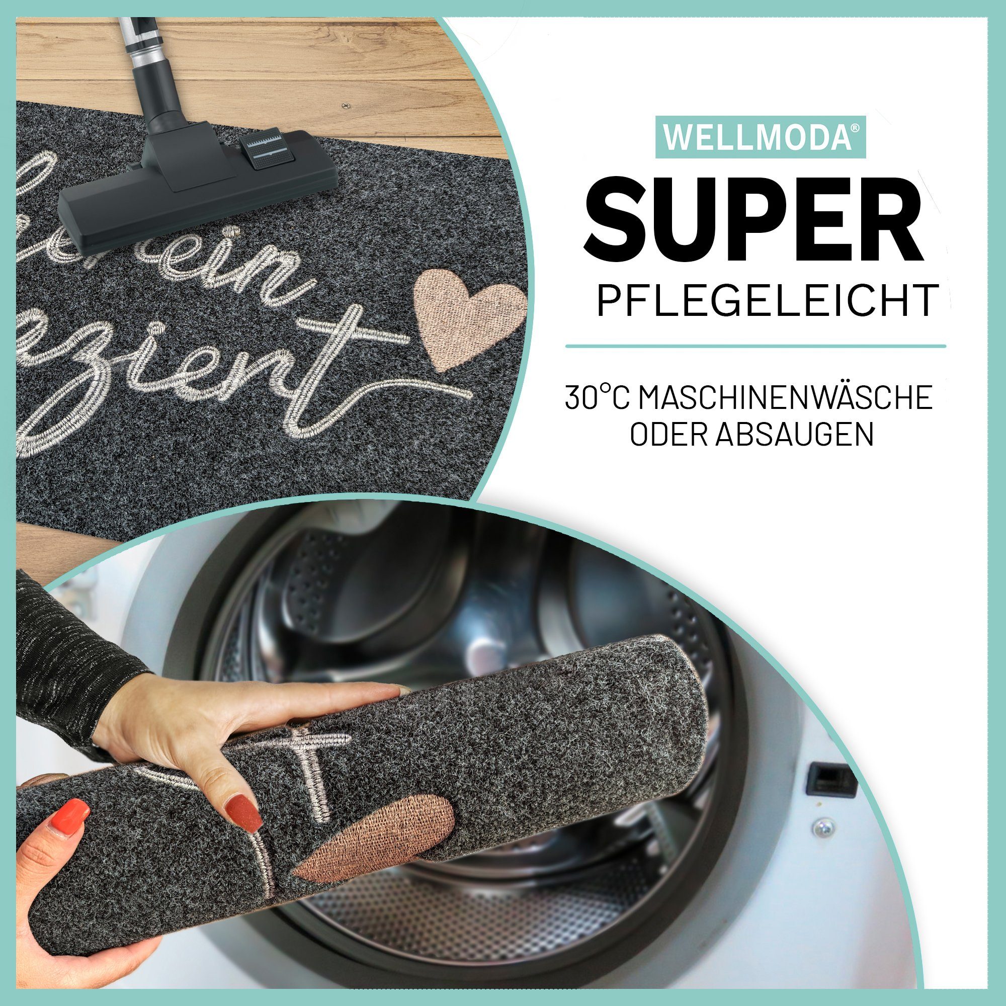 WELLMODA Fußmatte Hereinspaziert I + Genähter Schriftzug, Rechteckig, Höhe: günstig online kaufen