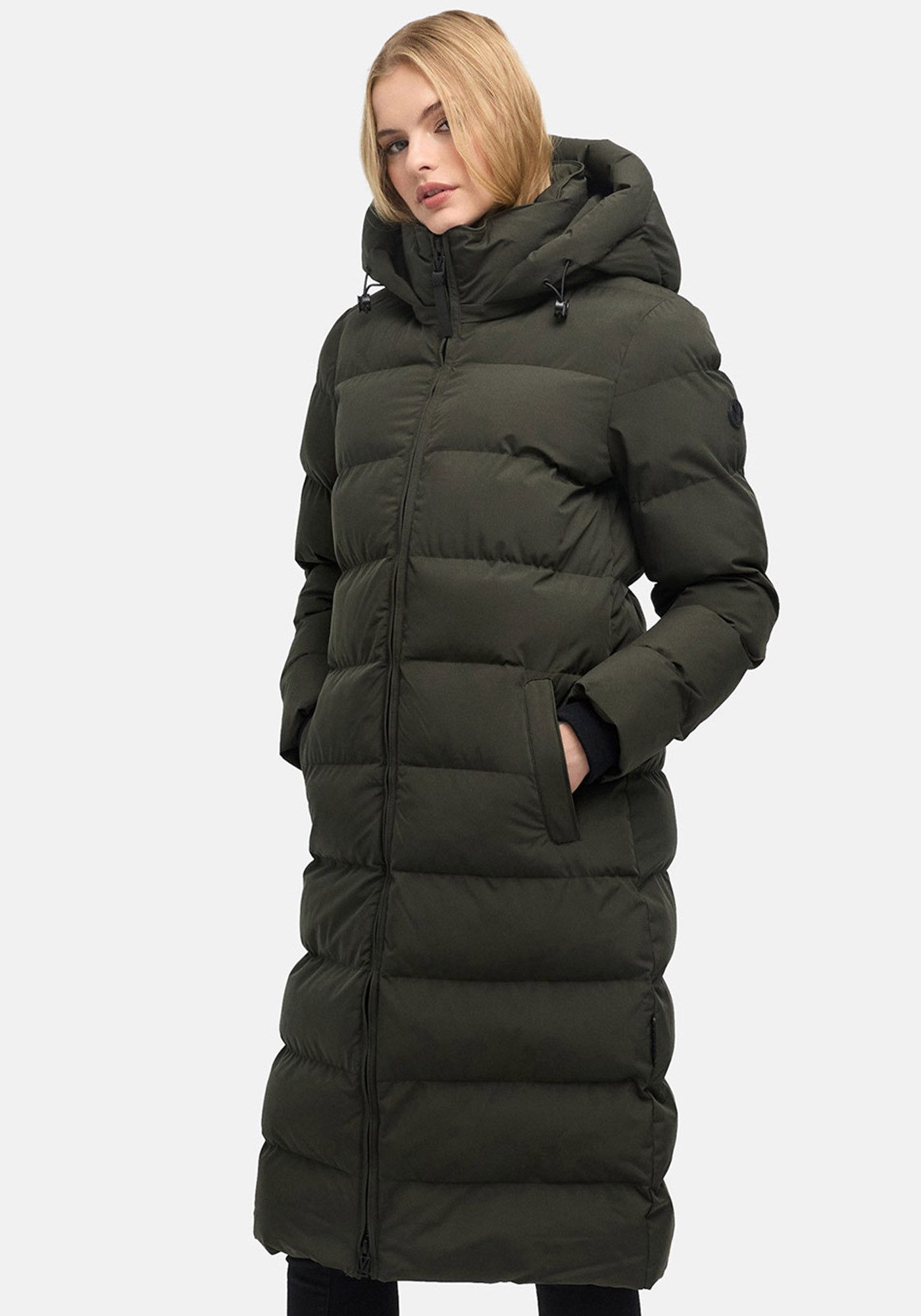 Marikoo Steppmantel Harukaa Langer Damen Wintermantel mit Kapuze für kalte Tage