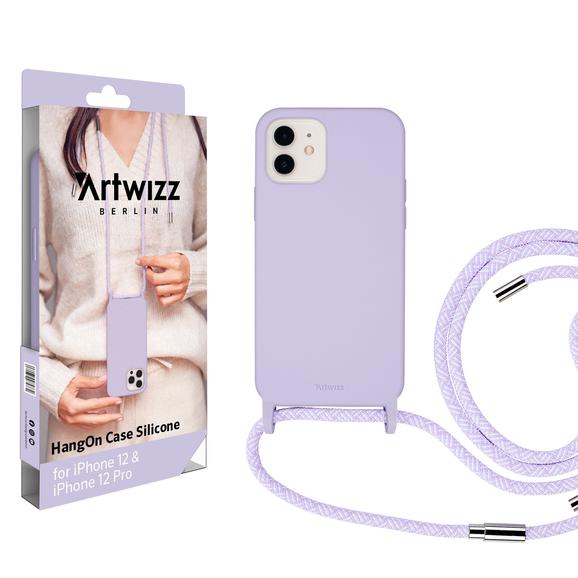Artwizz Case zum Umhängen HangOn Case Silicone, Handykette aus Silikon, Lila, iPhone 12 / iPhone 12 Pro