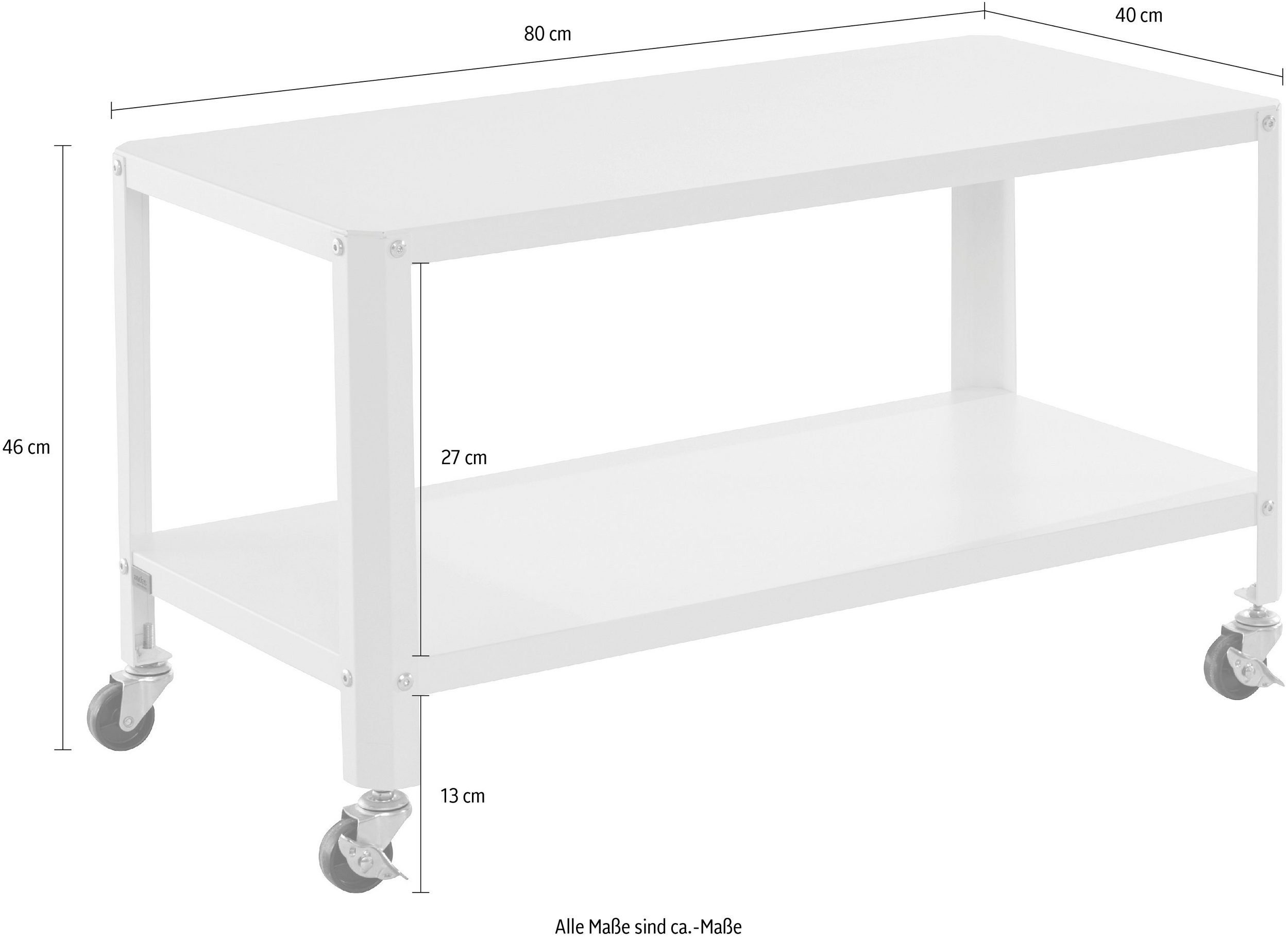 loft24 Couchtisch Wohnzimmertisch Phoebe, Breite 80 auf schwarz cm Rollen, Metall