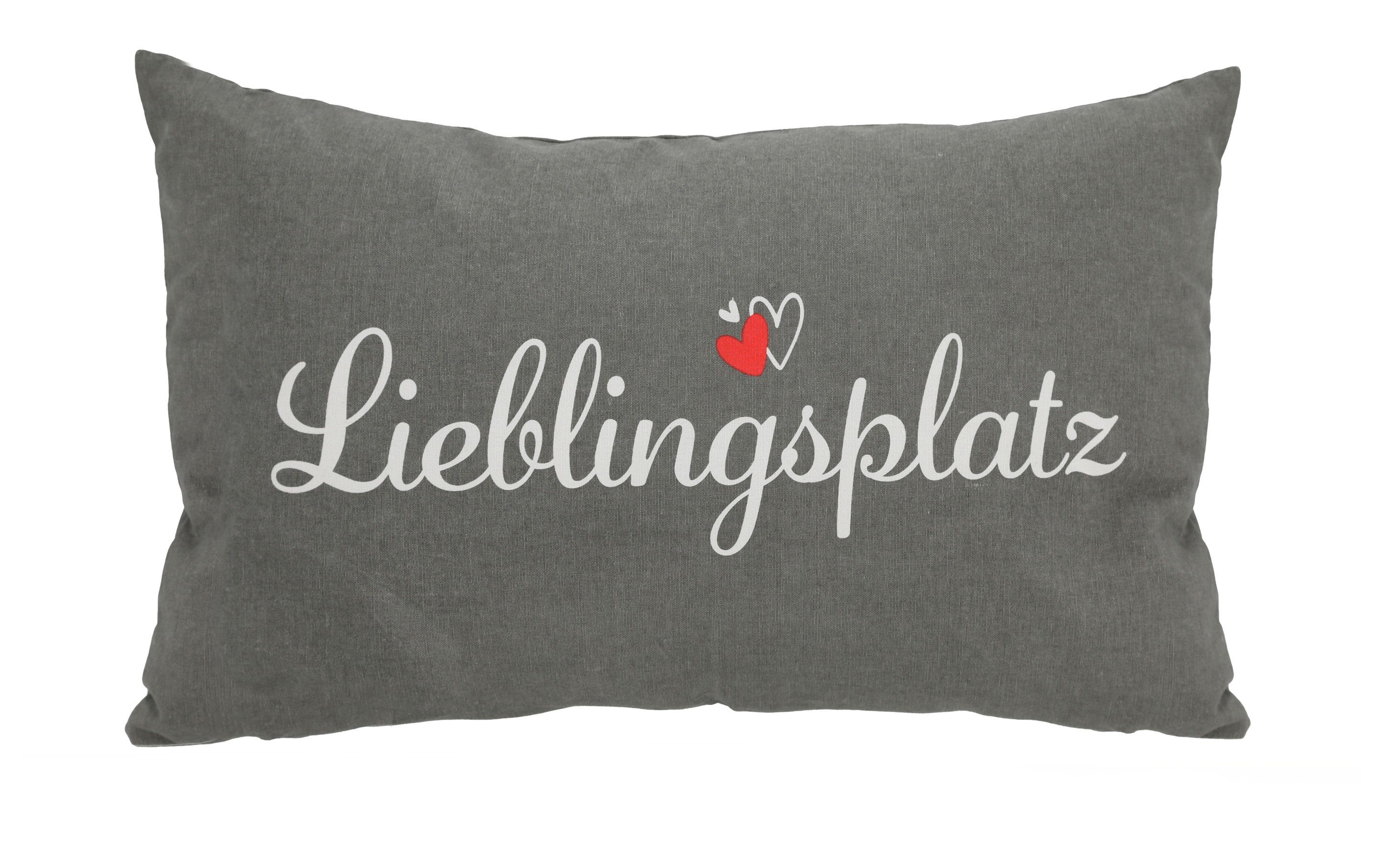 Spetebo Dekokissen Kissen Lieblingsplatz grau - 50x30cm - Deko Kissen, Sofakissen 50 x 30 cm in grau mit Schriftzug Lieblingsplatz