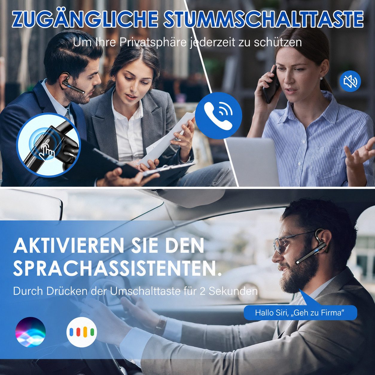 MOPUEA In-Ear-Kopfhörer Bluetooth Headset LED-Display Freisprecheinrichtung In-Ear-Kopfhörer (geeignet für Fahren/Arbeit/Geschäft, Lärmreduzierung)