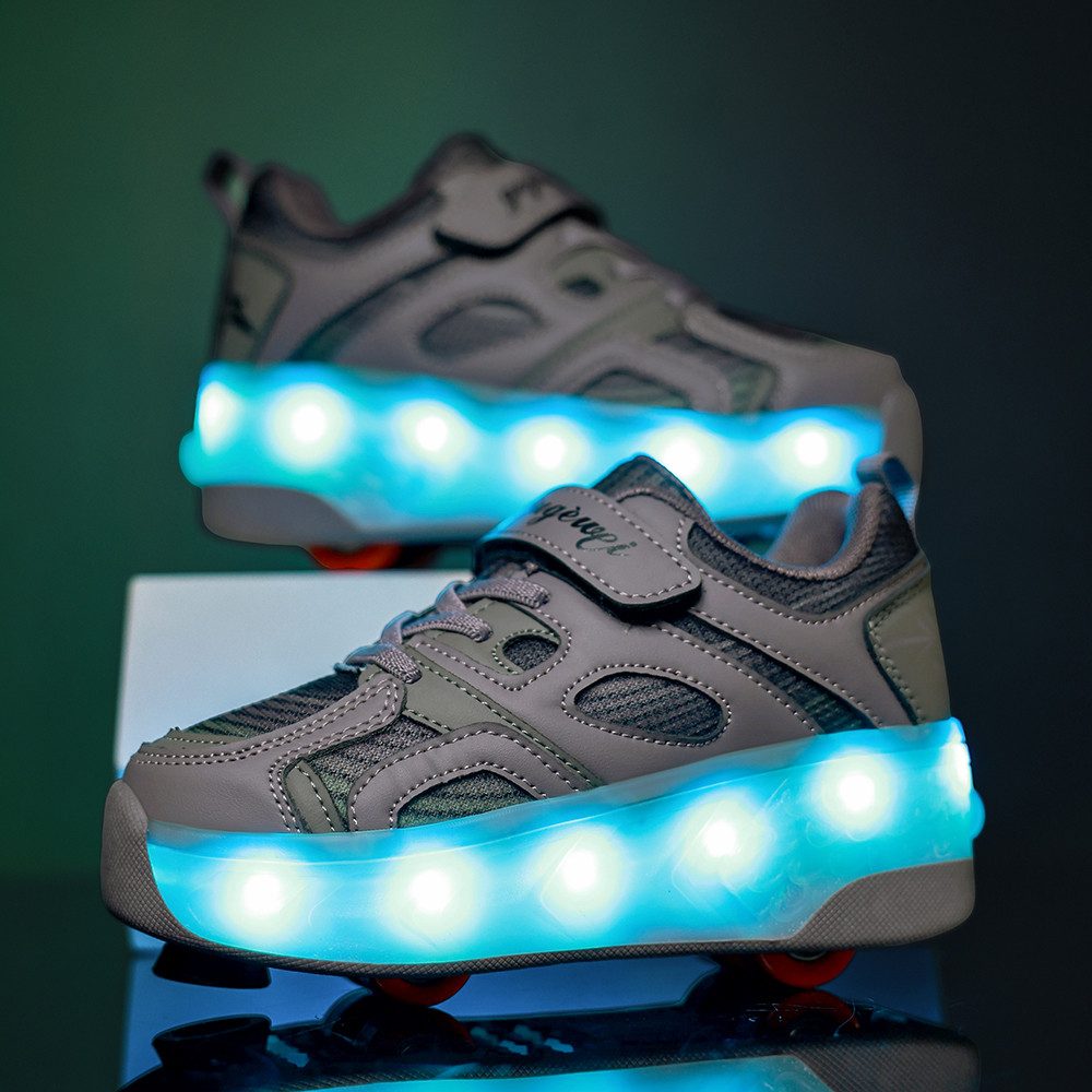 HUSK'SWARE Rollschuhe 4 Rollen mit Bremse & Auto-Knopf, Farbwechsel-Leuchte, (LED-Beleuchtung mit Farbwechsel – Cool & Auffällig), Verstellbarer Klettverschluss – Fester Sitz & Individuelle Passform