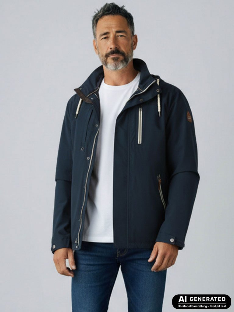 Dry Fashion Funktionsjacke Rostock Herren Outdoor-Jacke mit Innenfutter - Wasserdicht & Winddicht Atmungsaktiv, Verschweißte Nähte, Abnehmbare & verstellbare Kapuze