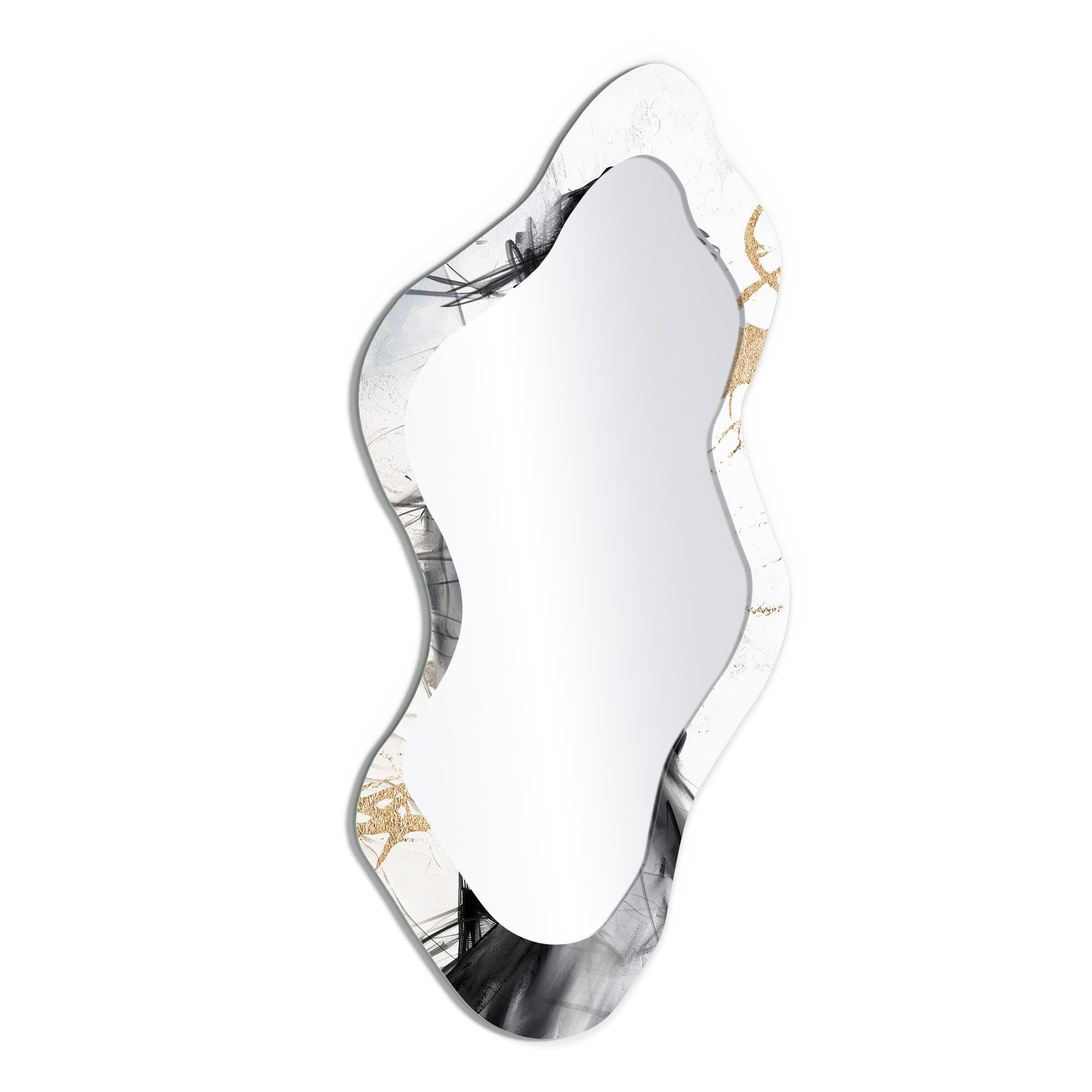 DEQORI Wandspiegel 'Vergoldete Schatten', Spiegel organisch geformt selbstklebend Wand Wohnzimmer Flur groß XXL