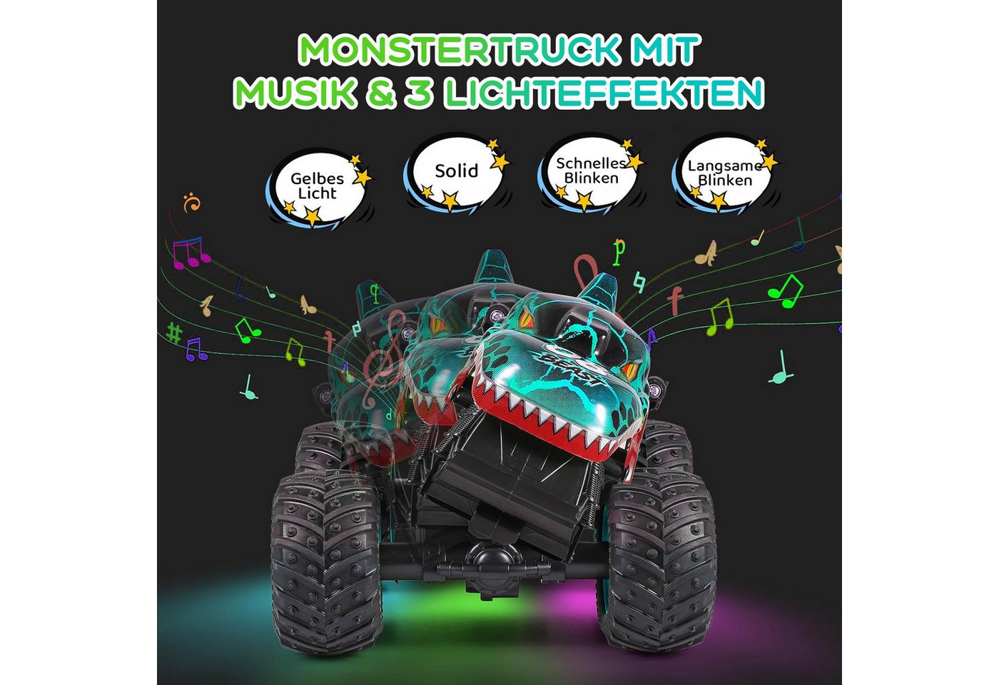 Thumbnail - ZEUOPQ RC-Auto RC Fernbedienung Spielzeugauto 2,4GHz Monstertruck mit LED-Licht cyan (T201, 1-tlg), Geländefahrzeug 1:20...